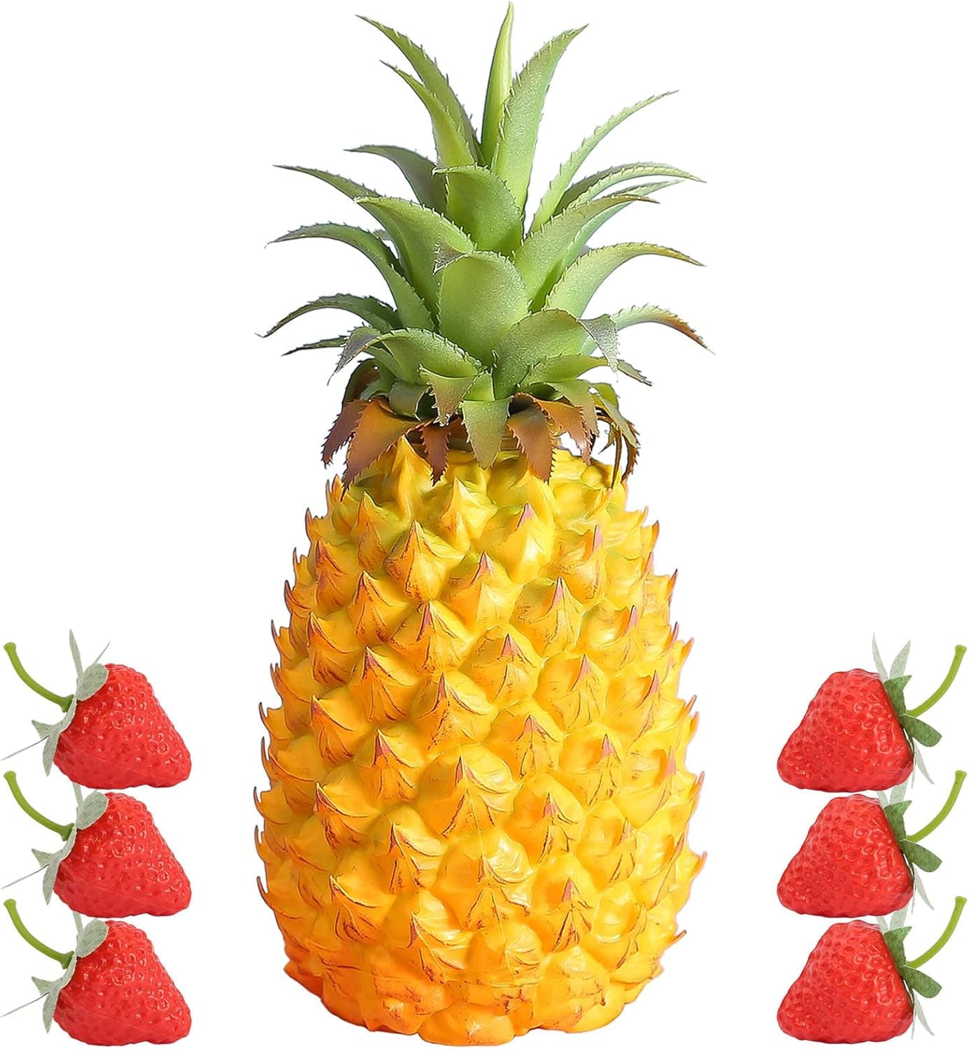 Joeabor Fake Pineapple Décor, Fake Fruit Plastic Pineapple for Decoration, Artificial Pineapple Kitchen Décor Realistic Lifelike Faux Fruit, Large