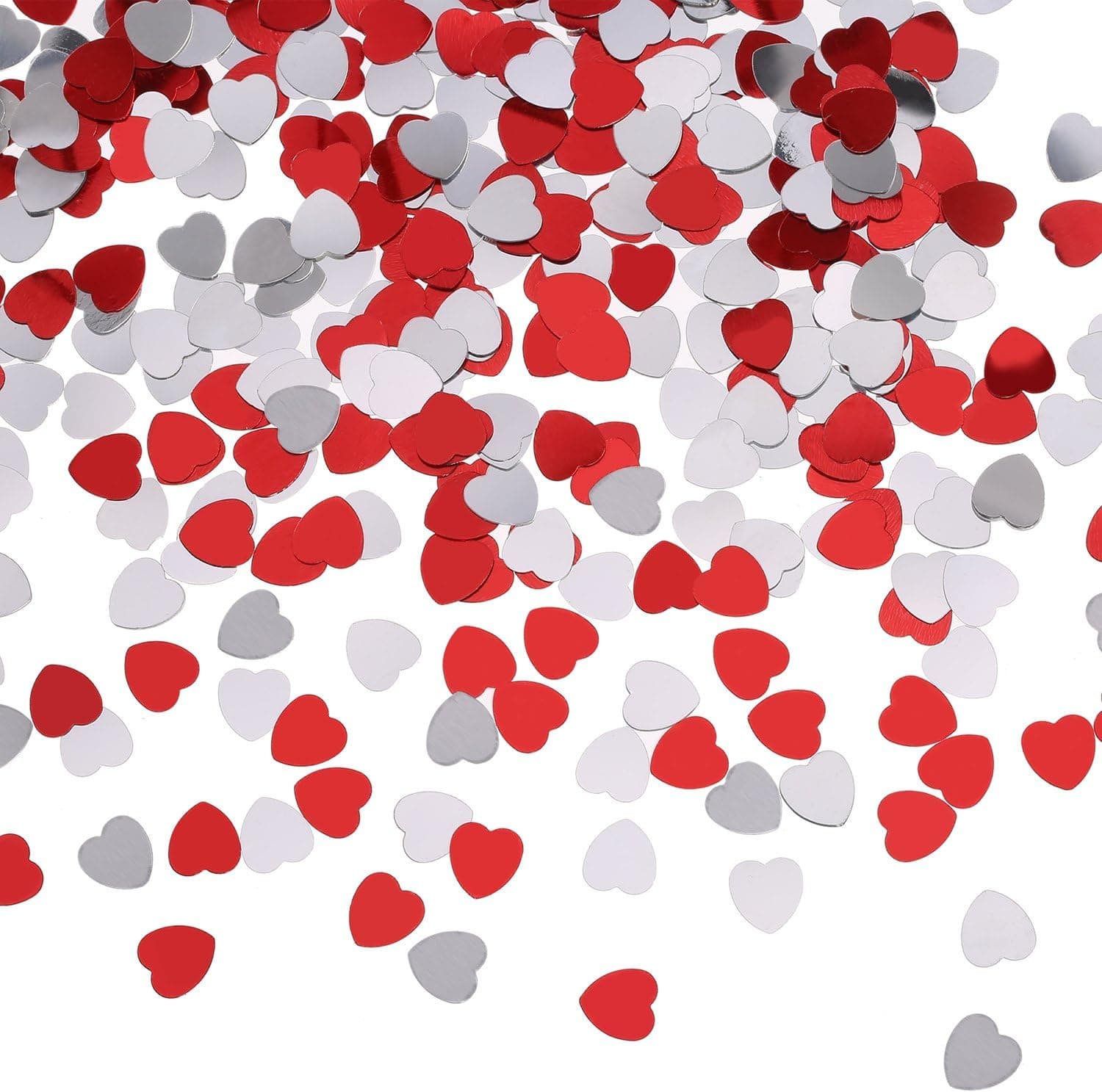 BBTO Red and Silver Heart Confetti Metallic for Valentine's Day Wedding Party Table Decoration, 1 Ounce