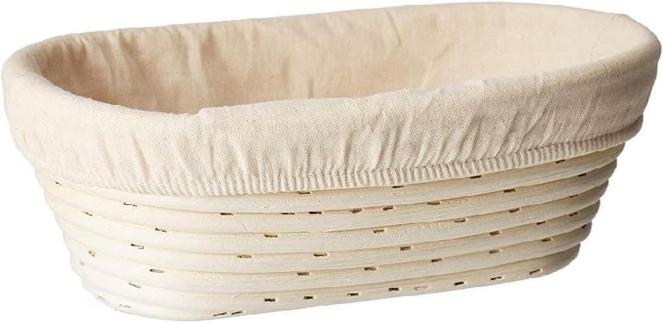 (10 x 6 x 3.5 inch) Oval Bread Banneton Proofing Basket & Liner SUGUS HOUSE Brotform Dough Rising Rattan Handmade rattan bowl - Perfect For Artisan