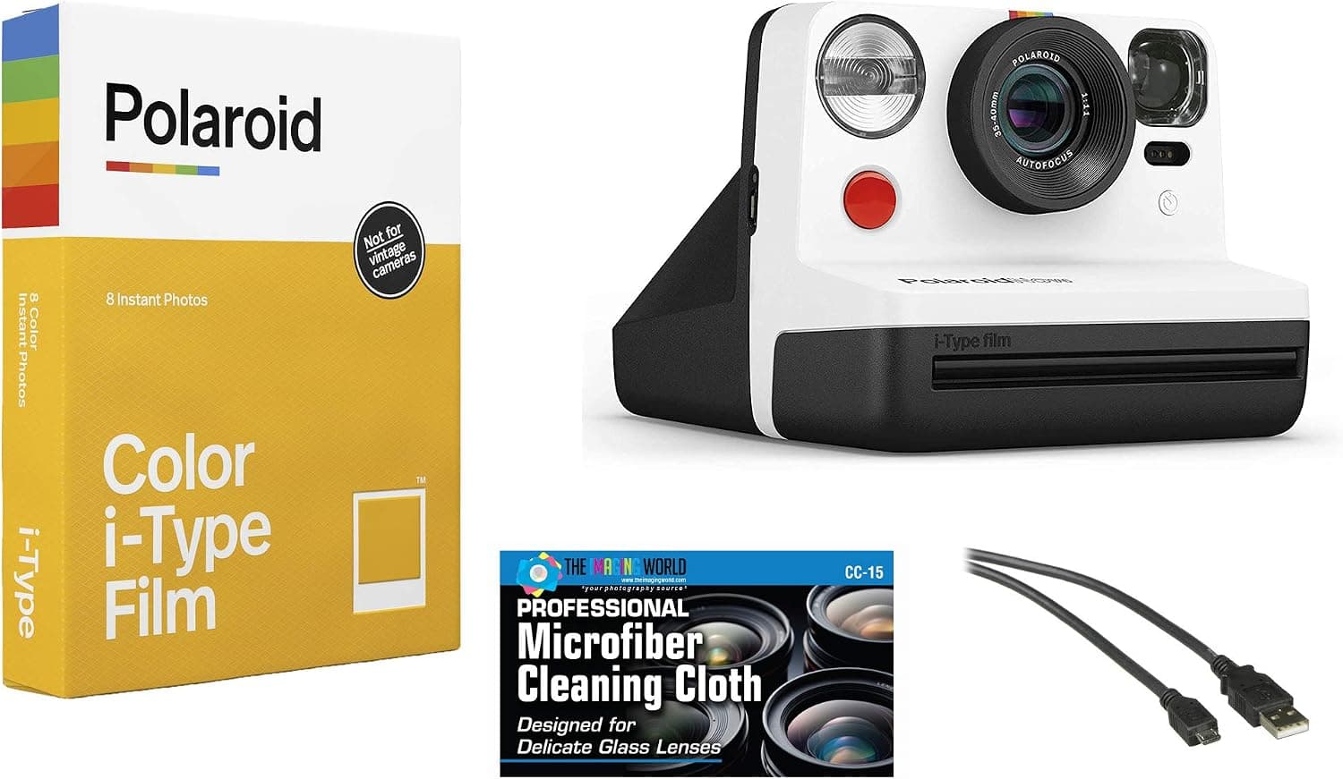 Polaroid Now i-Type Instant Film Camera (Black and White) + Polaroid Color Film Bundle