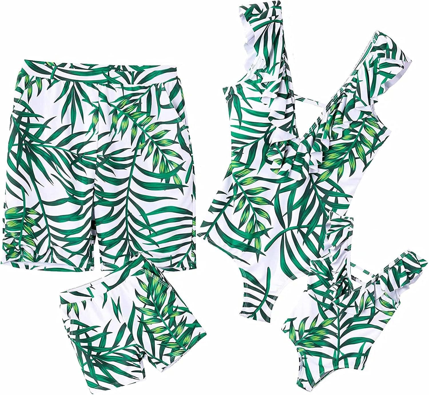 IFFEI Mommy and Me Swimsuit One Piece Leaves Printed V Neck Family Matching Swimwear Girls: 8-9 Years Green