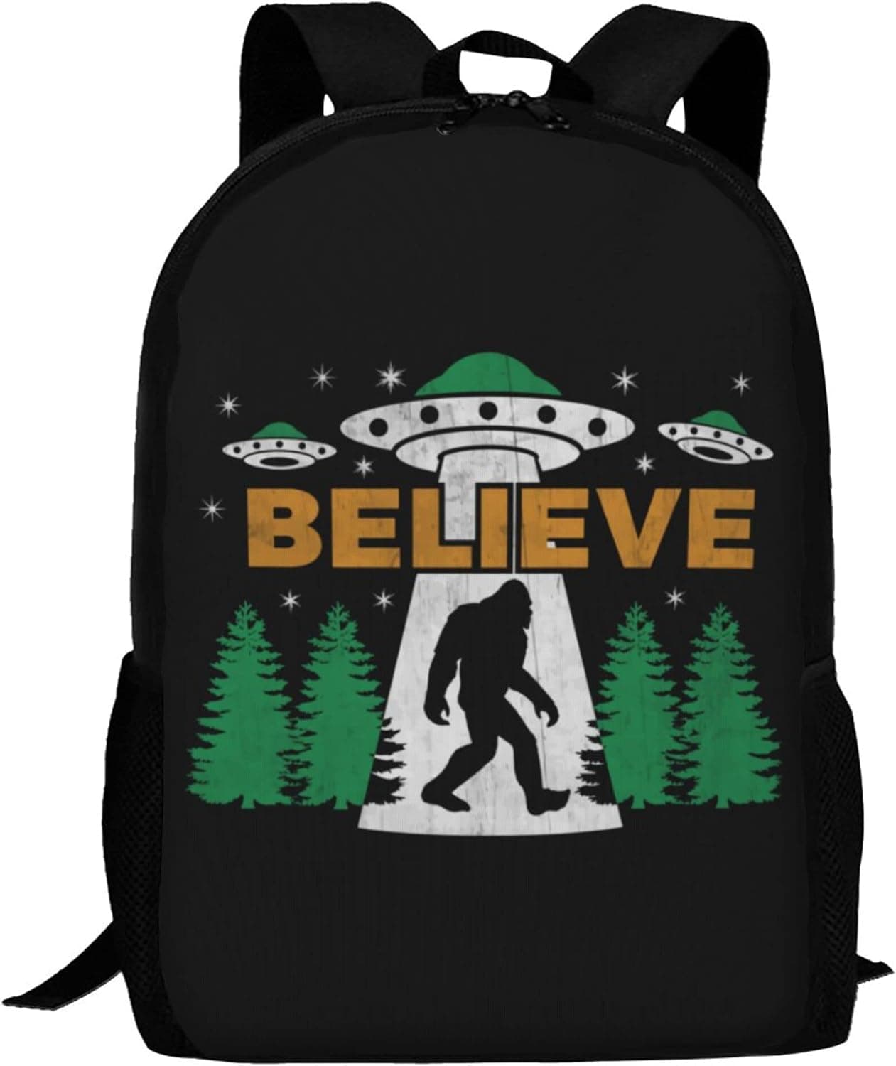 HUIANBPO Bigfoot Believe with UFO and Aliens Art Backpack,Lightweight School College Bookbag Casual Student Travel Laptop Daypack - 17inch