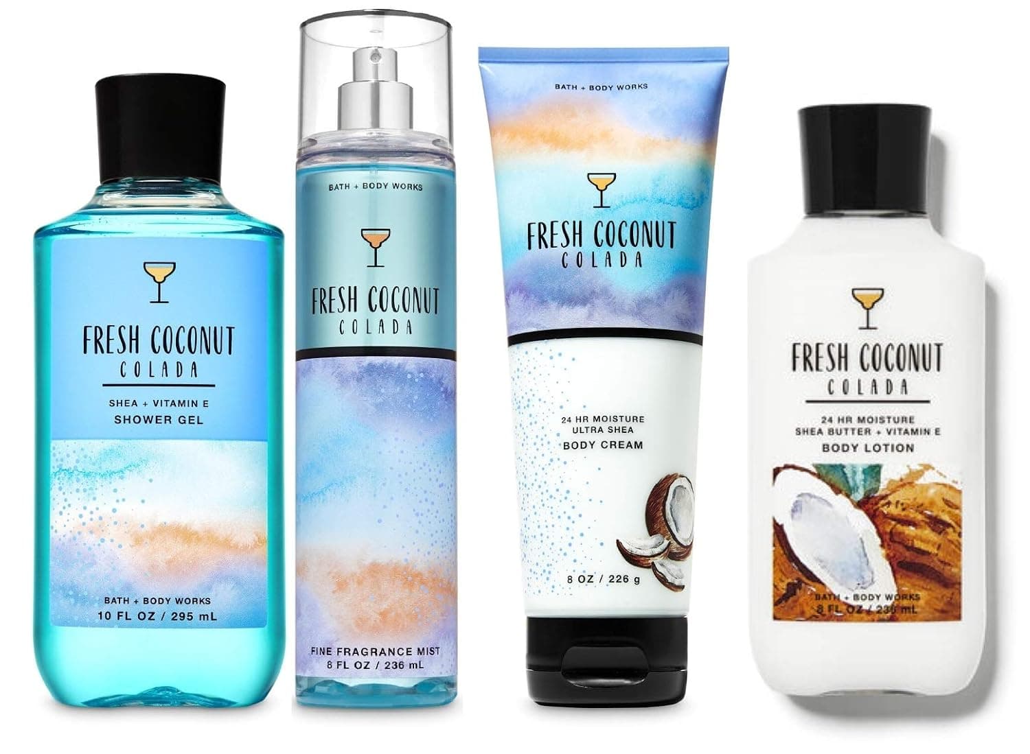 Bath and Body Works Fresh Coconut Colada Deluxe Gift Set - Body Lotion - Body Cream - Fragrance Mist & Shower Gel -Full size