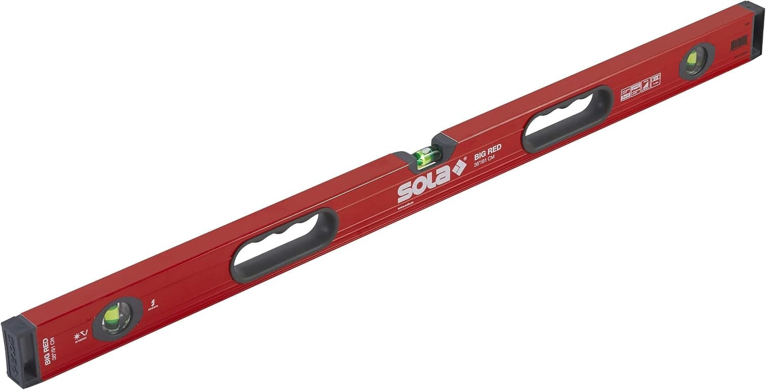SOLA LSB36 Big Red Aluminum Box Beam Level with 3 60% Magnified Vials, 36-Inch