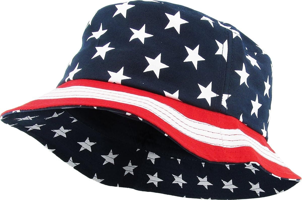 Flag Patriotic Stars and Stripes Floral Galaxy Leaf Aztec Tropical Print Bucket Hat Summer Boonie Cap