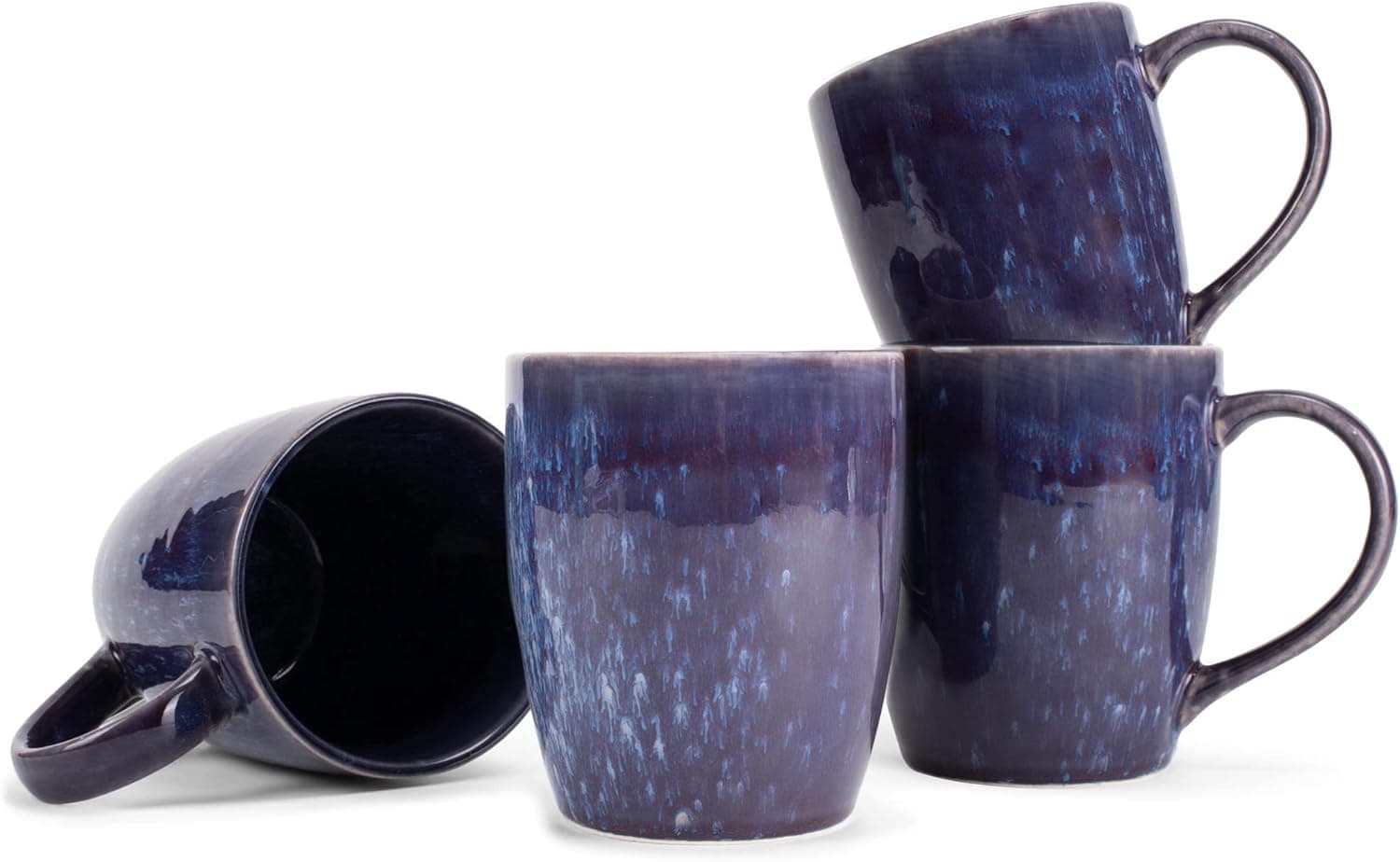 Elanze Designs Reactive Glaze 17 ounce Ceramic Curved Body Mugs Set of 4, Midnight Purple