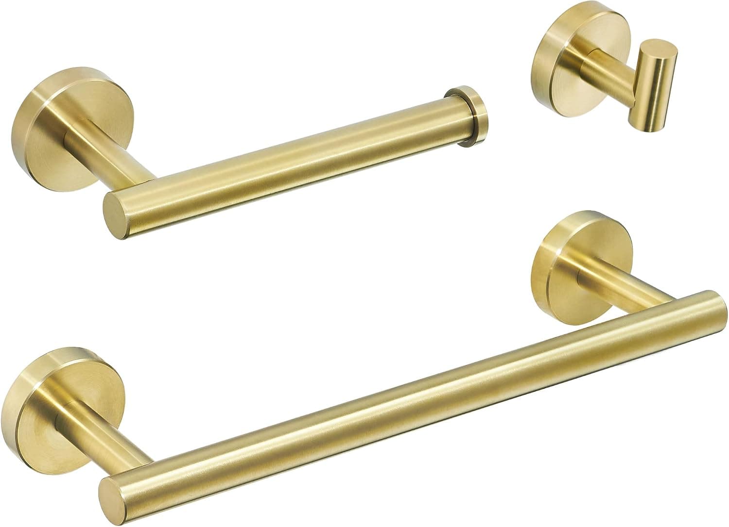 BATHSIR Gold Bathroom Accessories, Brushed Towel Bar Set Includes Toilet Paper Holder 12 Inch Hand Towel Holder Robe Hook 3 Piece Hardware Wall Mount Stainless Steel
