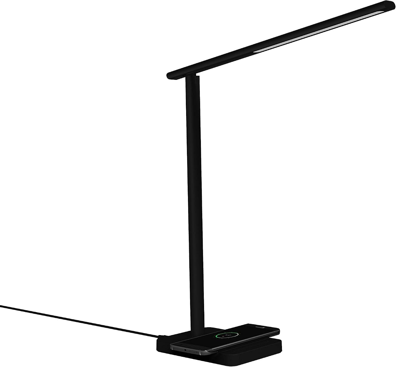 LED Desk Lamp with Qi Wireless Charger, Eye-Caring Table Lamps, Dimmable Lamp with 5V/1A USB Charging Port, Office Desk Lamp, Touch, 4 Color Temperature Modes by Geelky (Jet Black)