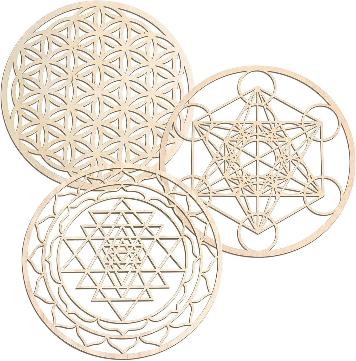 Czhxtqz 3Pcs/Set Sacred Geomtry Wall Art Set Wooden Wall Art, Sacred Geometry Art, Sculpture, Wall Decorations for Home Decor