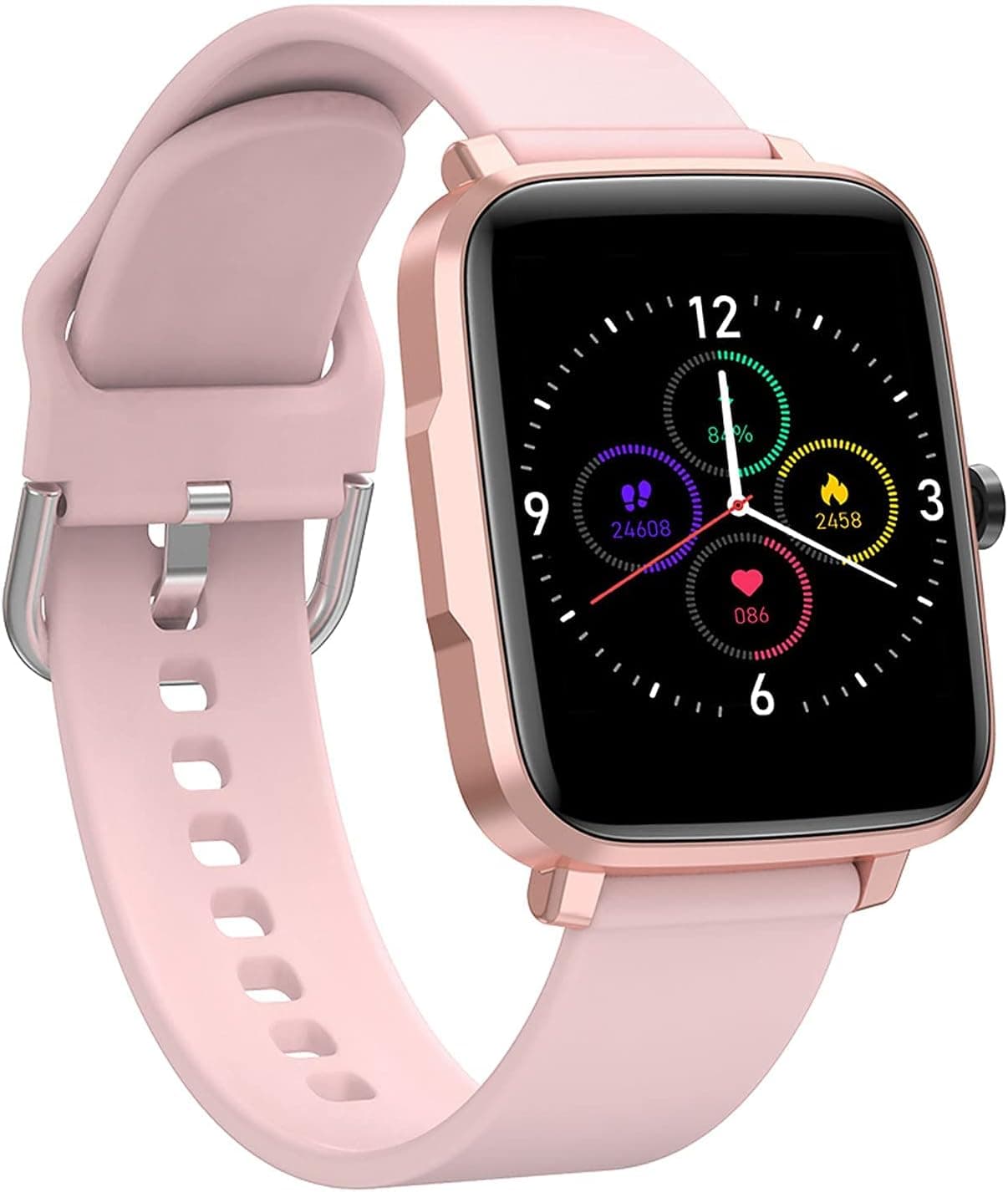 Smart Watches for Women, Android Fitness Watch with Blood Pressure and Heart Rate Monitor, Temperature, Menstrual Tracker, DIY Faces, 11 Sports, Weather, Notifications, Square, Rose Gold and Pink