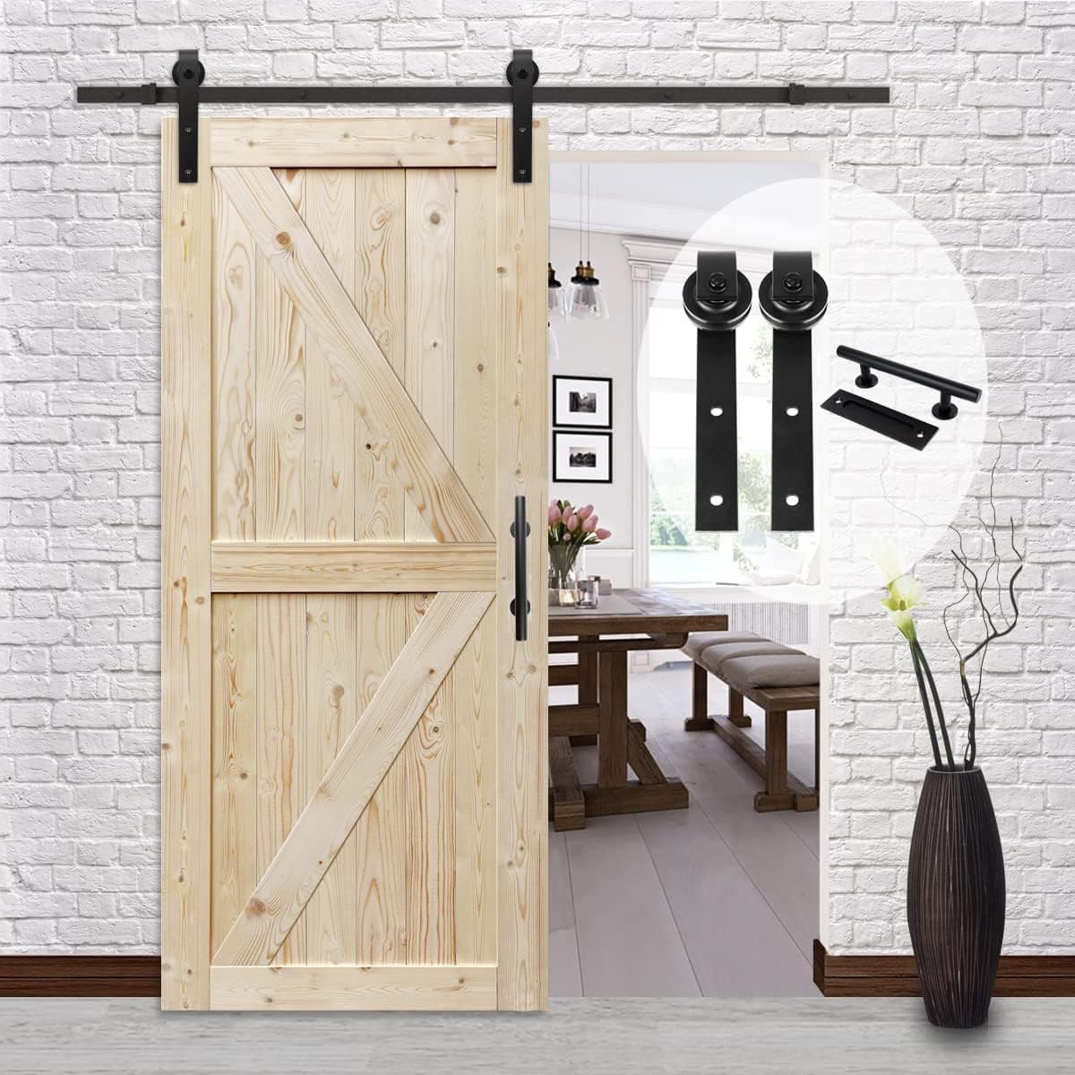 S&Z TOPHAND 6.6 FT (4-17FT) Classic Sliding Barn Door Hardware Kit Whole Set, 12'' Door Handles，Easy to Install, Perfect for Kitchen,Living Room, Bathroom