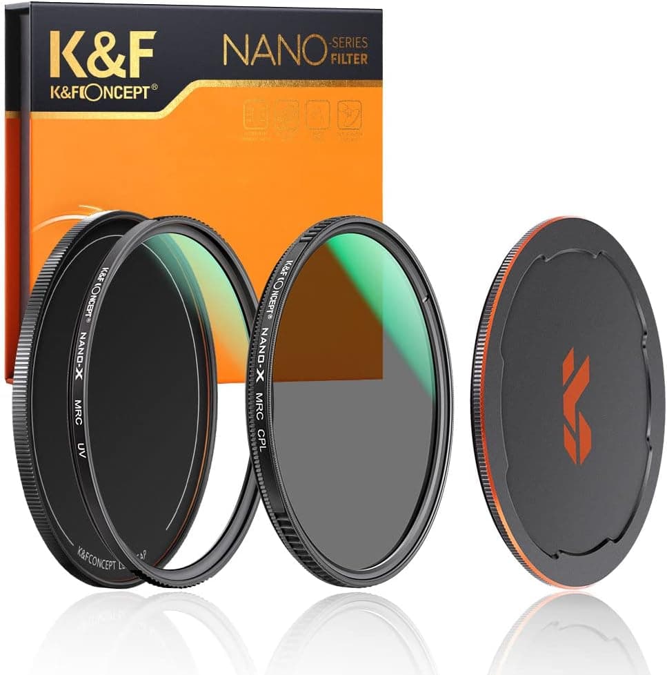 K&F Concept 55mm Circular Polarizers Filter & MC UV Protection Filter Kit (2 pcs) with Up & Down Lens Cap, 28 Multi-Layer Coatings HD CPL/UV Filter Set for Camera Lens (Nano-X Series)