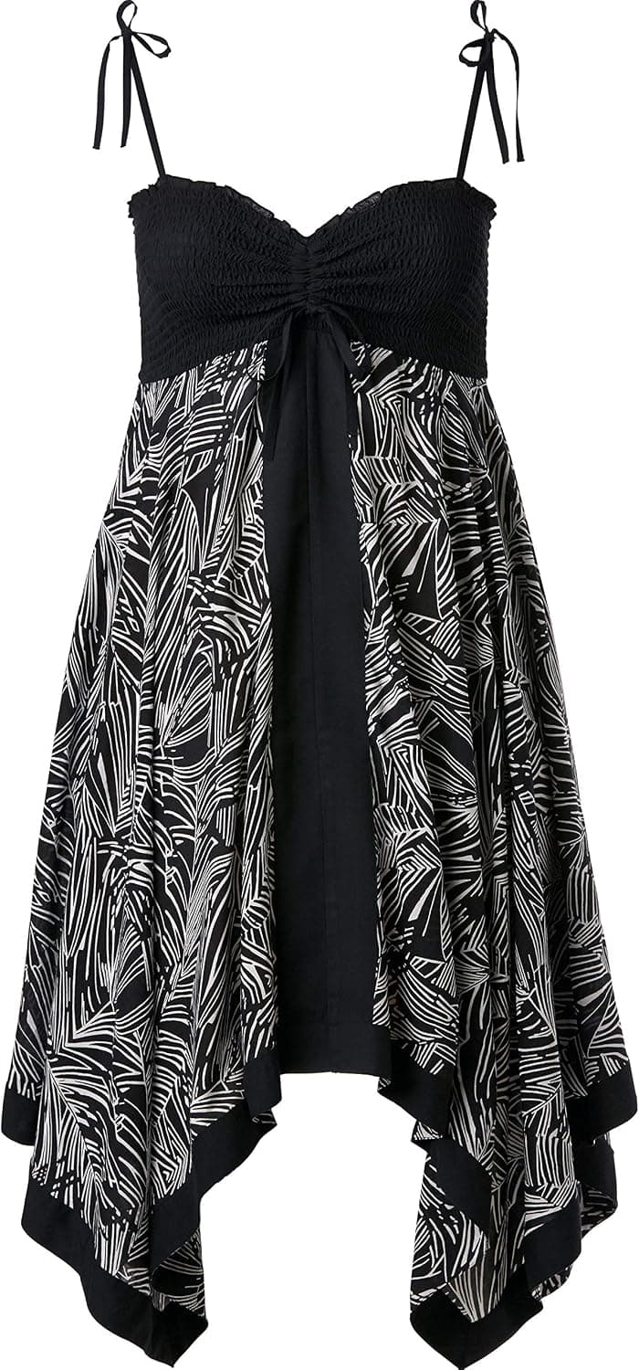 ellos Women's Plus Size Scarf Print Dress - 18, Black White Fern