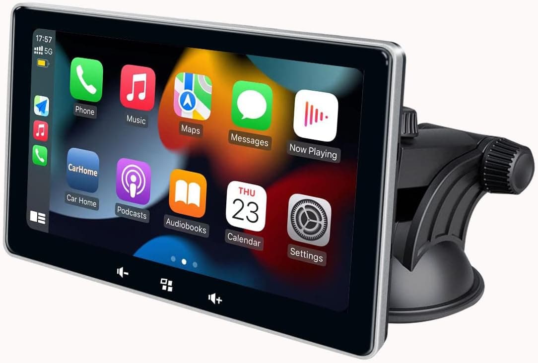 BSASURB Portable Wireless Carplay 7 Inch Full HD Capacitive Touchscreen Car Radio Receiver with Mirror Link, Bluetooth 5.0, GPS Navigation, WiFi, FM/AM Car Radio, USB/TF/AUX