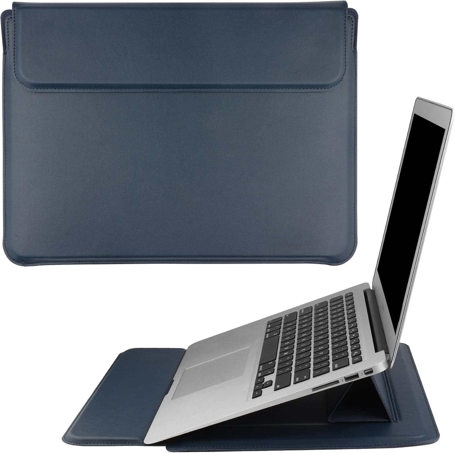 HoYiXi 15.6 Inch Laptop Sleeve Case PU Leather Case Compatible with MacBook Pro 16 2021 & 2019 A2141/ASUS Vivobook 15/HP 15.6" Laptop PC/MacBook Pro 15/Surface Laptop 3, Sleeve Pouch Navy