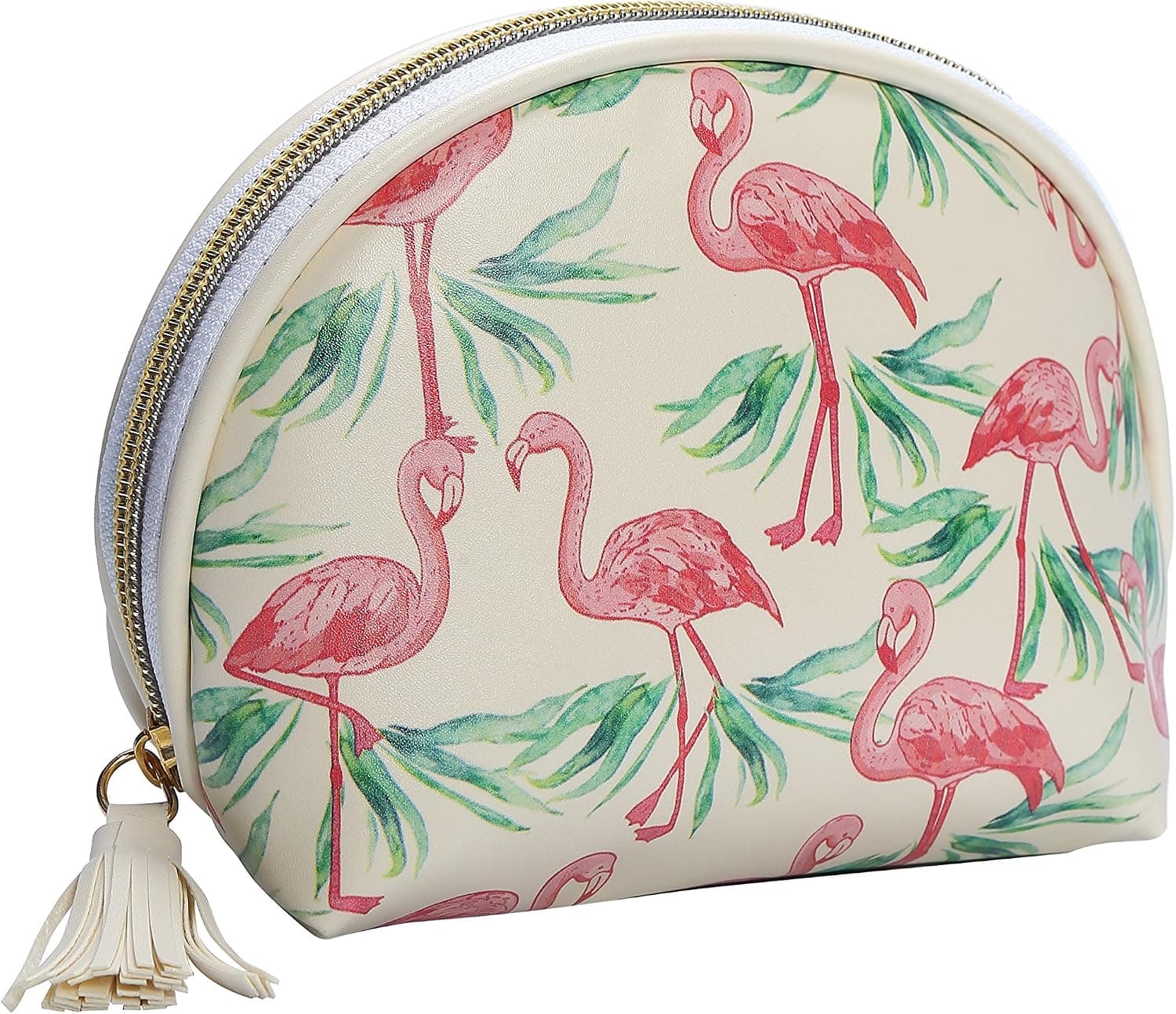HOYOFO Small Shell Cosmetic Bag Travel Half Moon Makeup Bags Zipper Handy Organizer Pouch with Pockets (Beige)