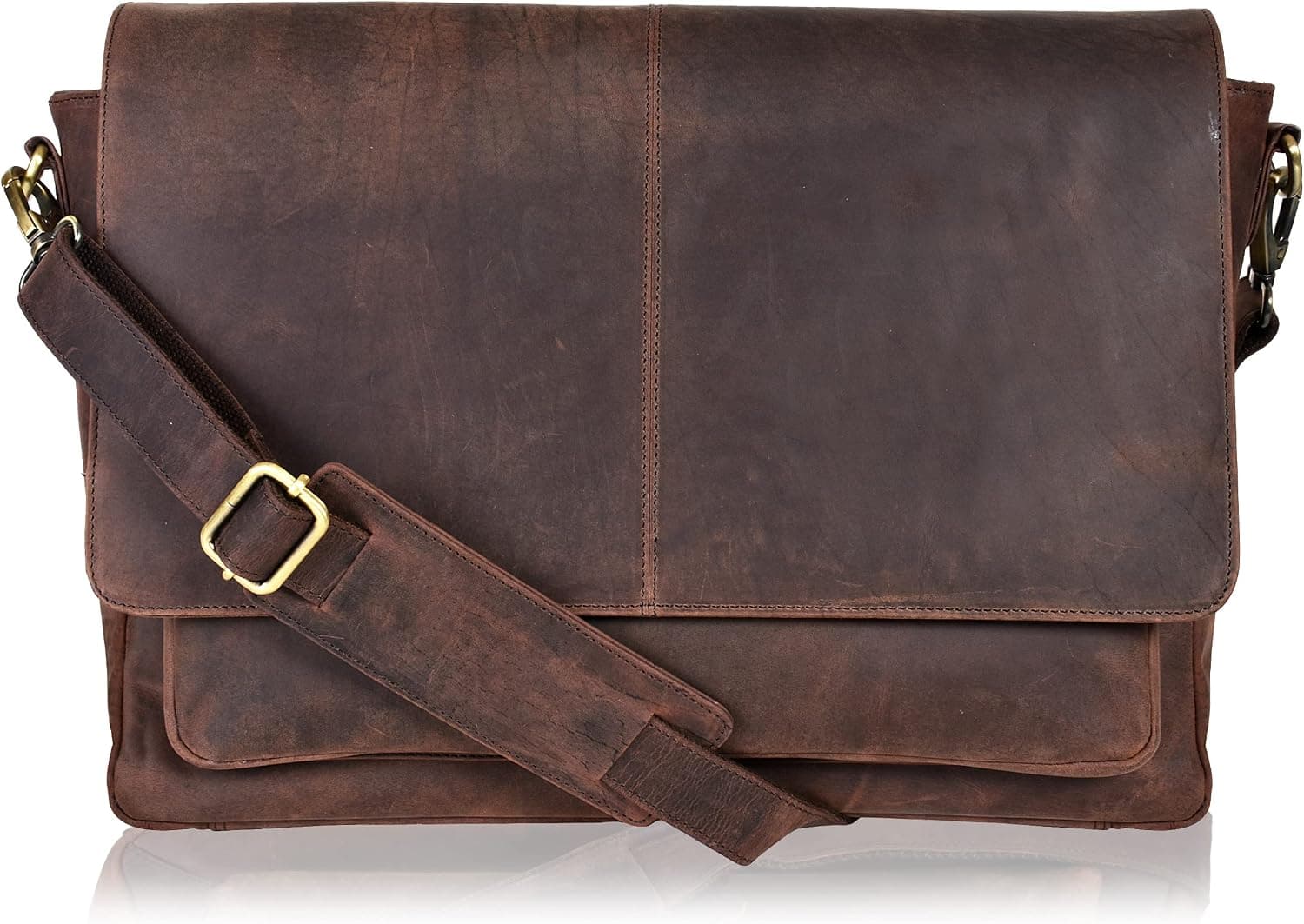 Real Leather Messenger Bag for Men & Women - Laptop Briefcase Bag For Office, College, Adjustable Shoulder Strap Satchel