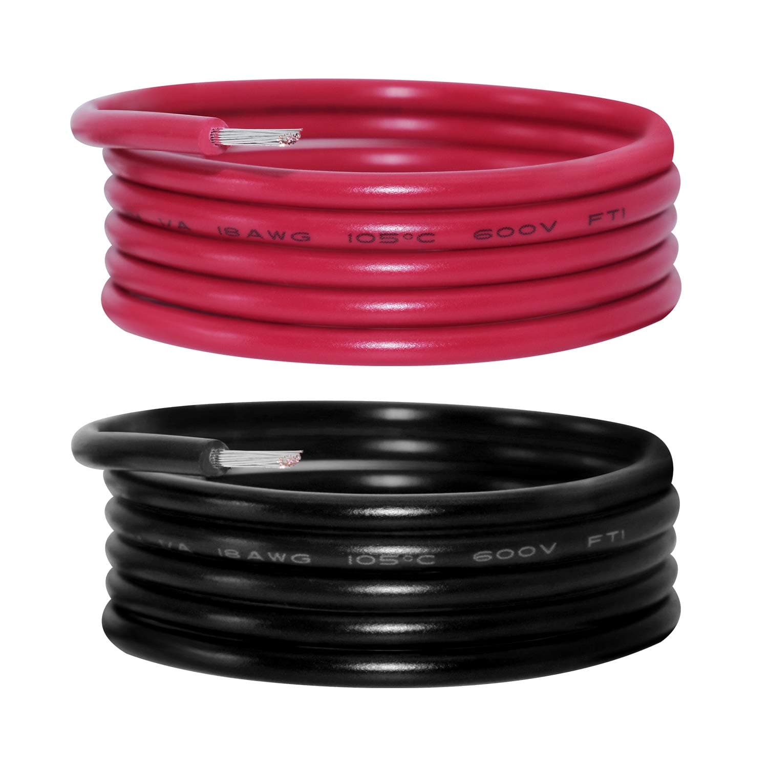 FIRMERST Tinned Copper Electrical Wire 18 Gauge Hook Up Wire UL1015 10 FT Black & 10 FT Red