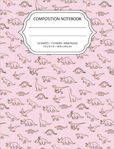 Composition Notebook: Cute Dinosaurs Wide Ruled, 55 sheets / 110 pages, 7.4" x 9.7" for School,Personal or Office Use