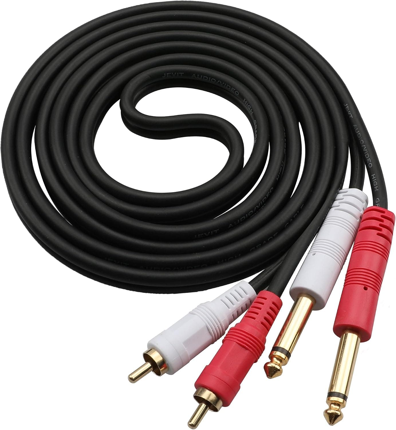 Dual 6.35 TS to 2rca Cable 25 Feet,Ruaeoda 6.35mm Dual 1/4 inch TS Mono Male to 2 RCA Male TSR RCA Audio Convertor Adapter Cable, for Mic Mixer Amplifie，Mixer Amplifi etc