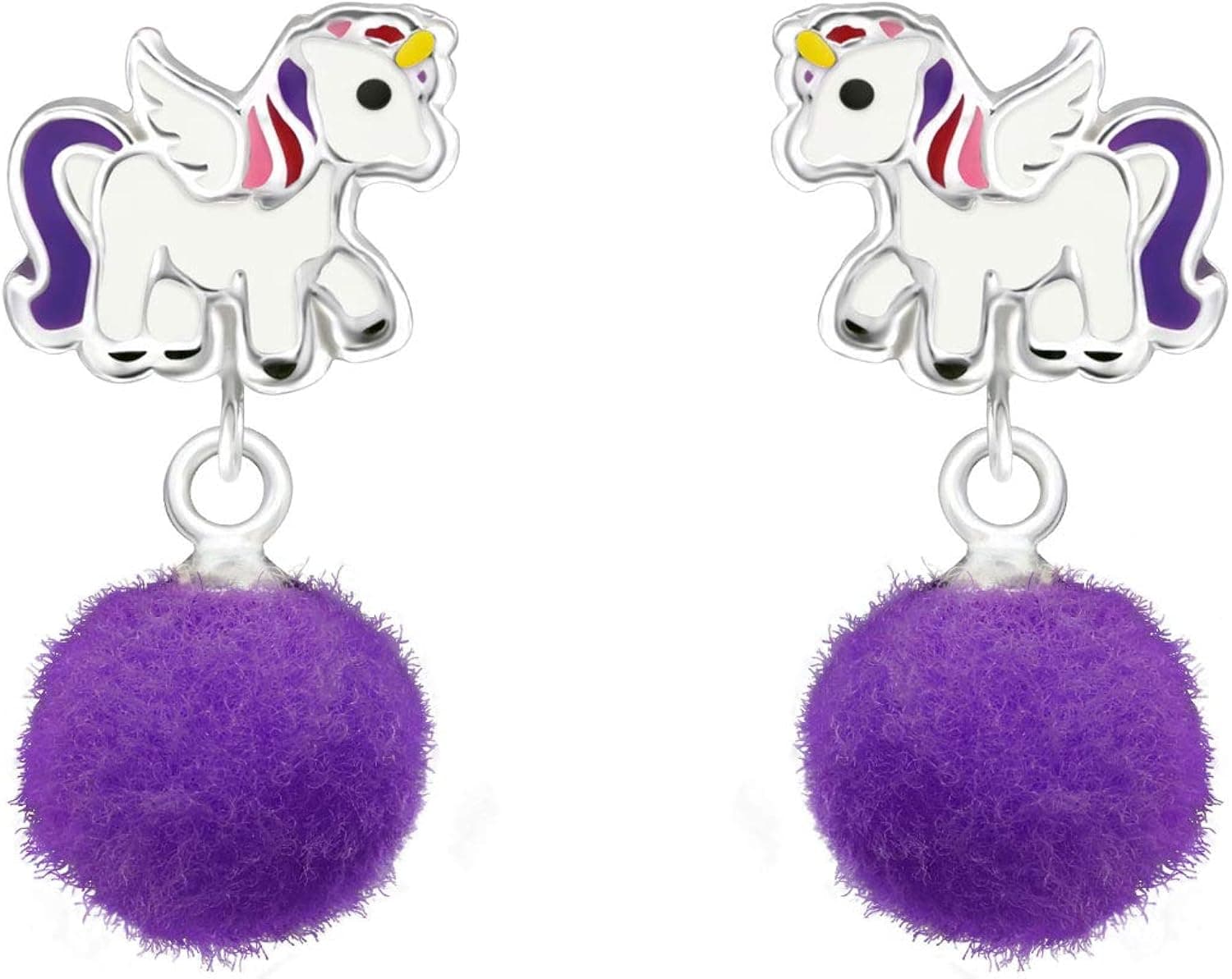 ICYROSE 925 Sterling Silver Cute Animal, cupcake, etc. Small Stud Earrings with Dangling Pom Pom (Nickel Free)