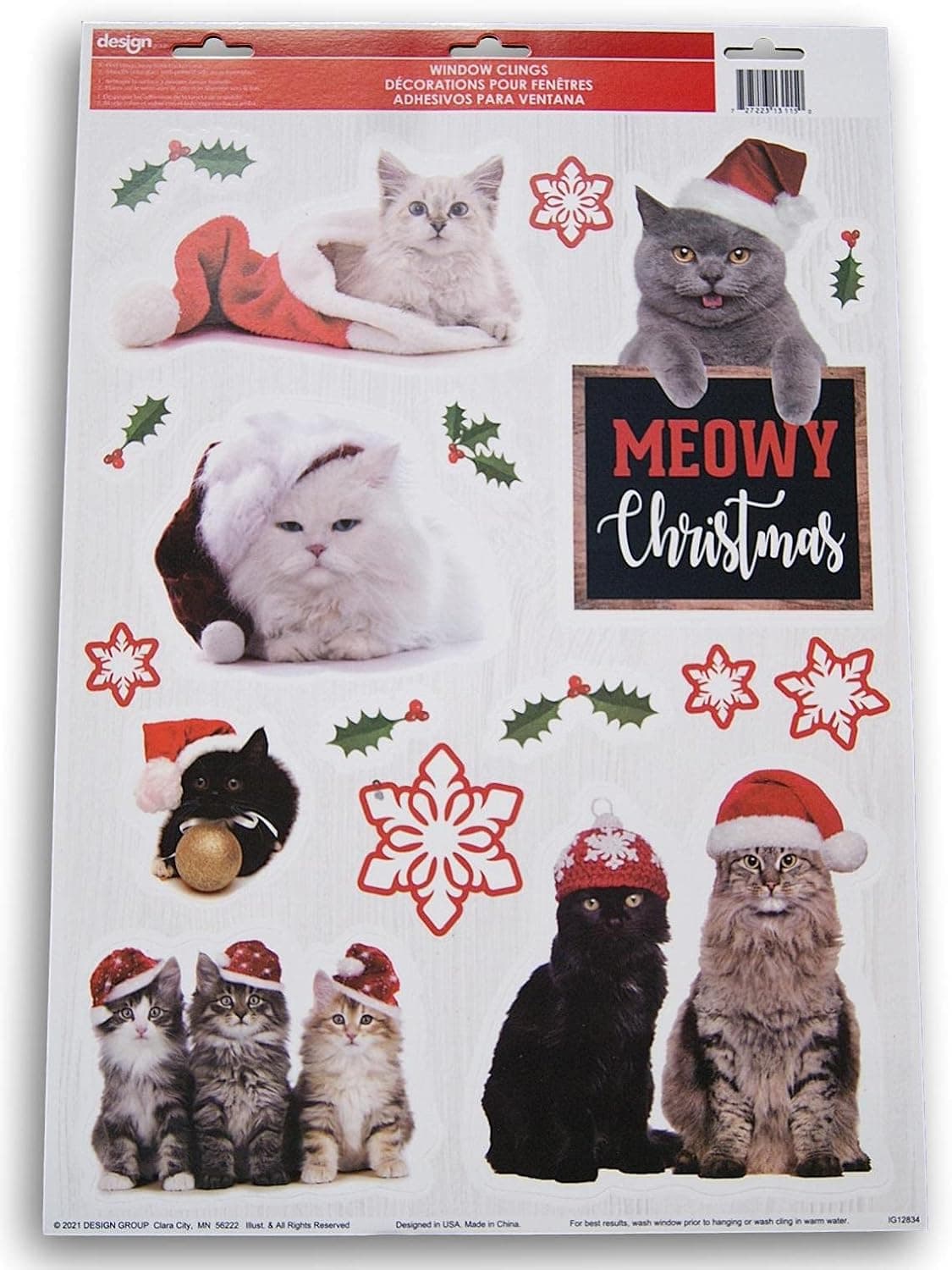 ''Meowy Christmas'' Winter Cats and Kittens Window Clings - 16 Piece
