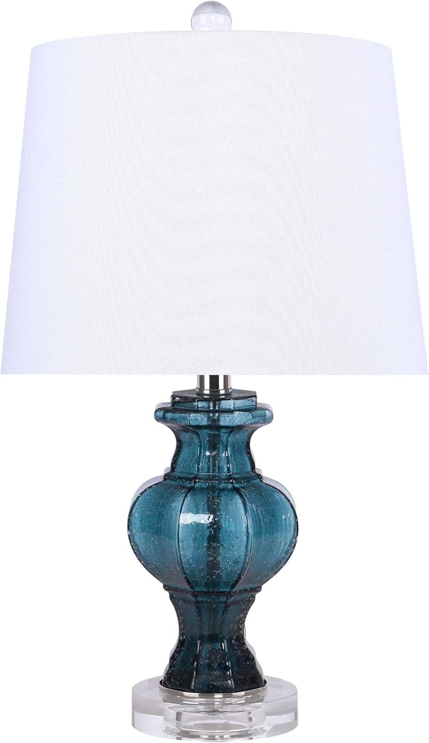 Grandview Gallery 21" Clear Seeded Sapphire Glass Accent Table Lamp with White Tapered Drum Shade