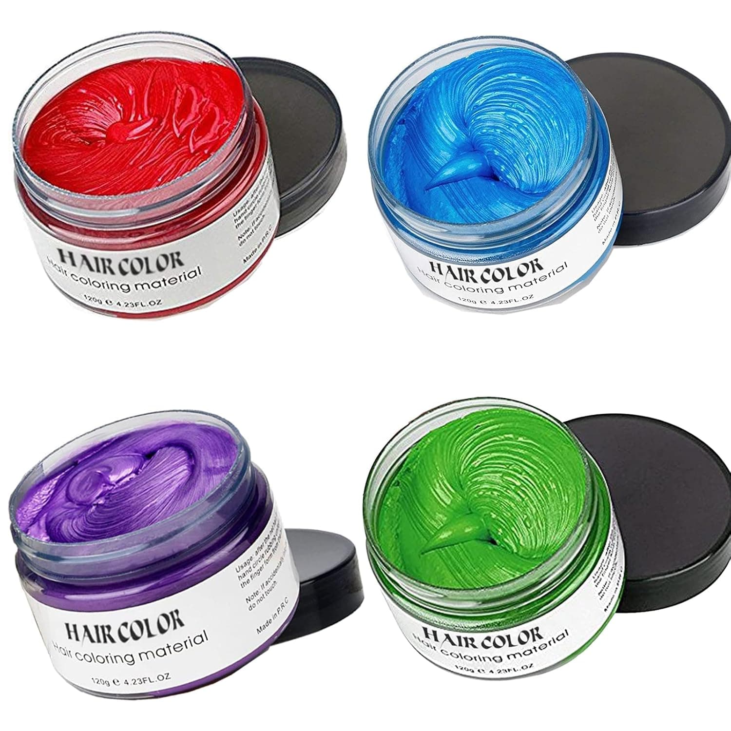 Temporary Hair Color Wax,Instant Hairstyle Mud Cream, Natural Hair Coloring Wax Material Disposable Hair Styling Clays Ash for Cosplay,Party,Masquerade, Halloween.etc (4 Color -Green Blue Purple Red)