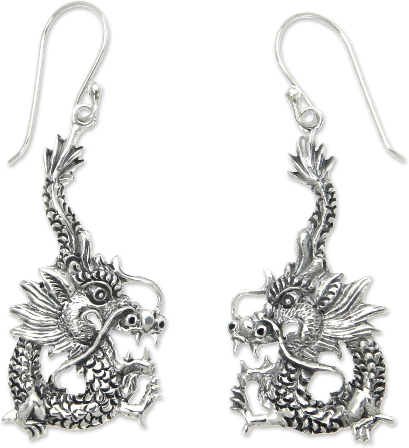 NOVICA Handmade Dragon Splendor - Sterling Silver Dragon Dangle Hook Jewelry Earrings for Women, Gift, Women Earrings.