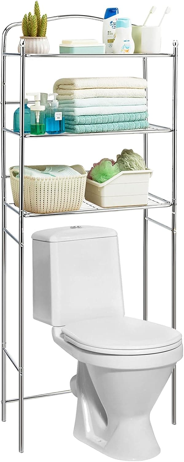 Squareful 3-Tier Bathroom Space Saver, Over-The-Toilet Storage Shelf, Freestanding Bathroom Organizer Sturdy Metal Frame, Anti-Rust for Bathroom, Home Kitchen, Silver