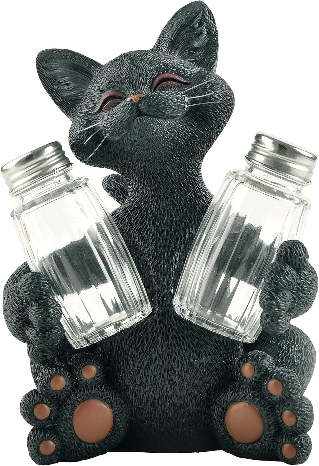 Whimsical Black Cat Salt & Pepper Shaker Holder Figurine Decorative Collectible - Happy Cat Collection - Cat Lover Gifts for Women, Cat Lover Gifts for Men, Kitchen Table Decor, Cute Cat Gifts