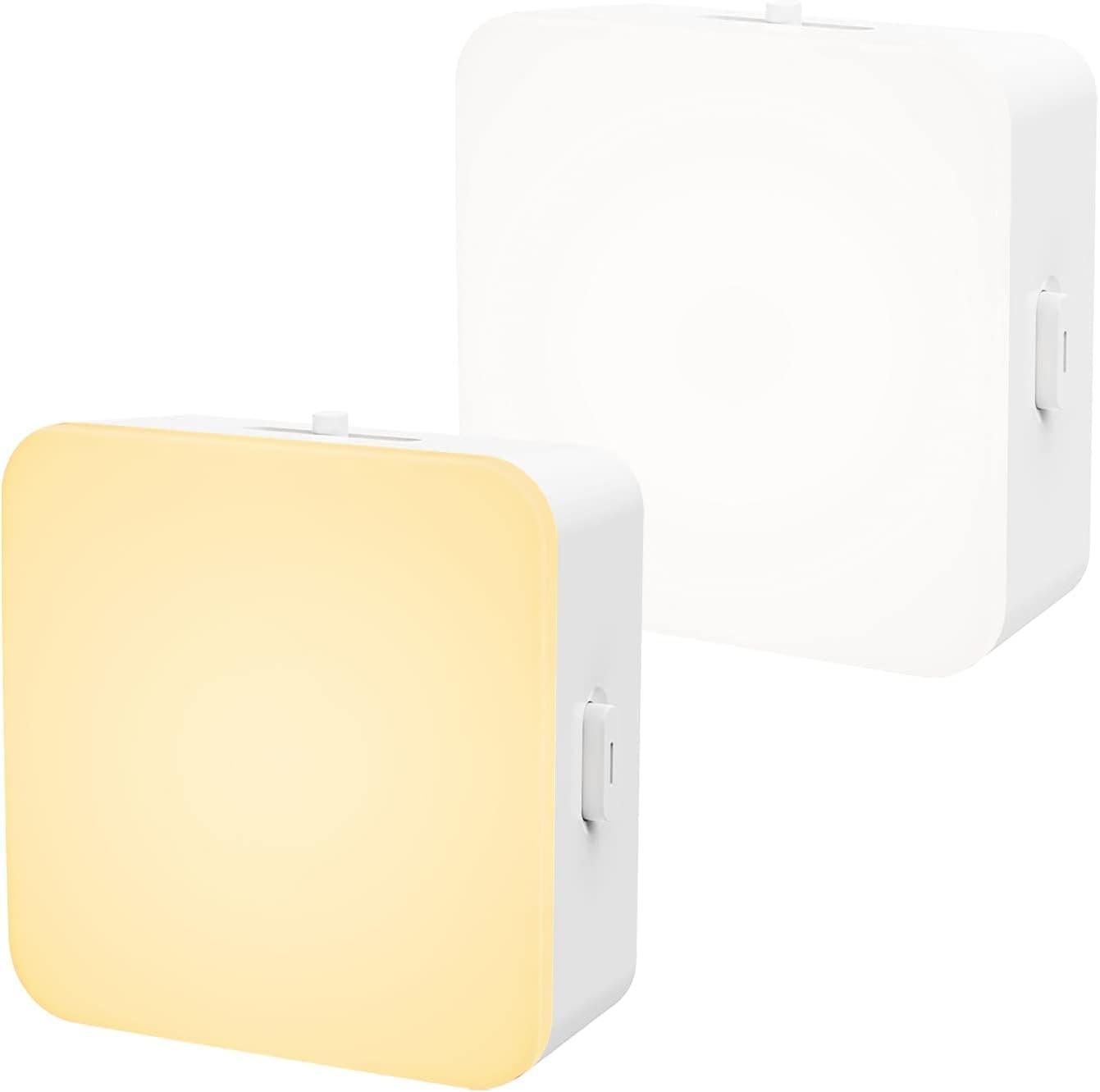 Specmsky Plug in LED Night Light, Dimmable Nightlight with Dusk to Dawn, 0-60LM Adjustable Brightness, Soft/Daylight White Lights for Hallway, Bedroom, Stairway, Bathroom, 2 Pack