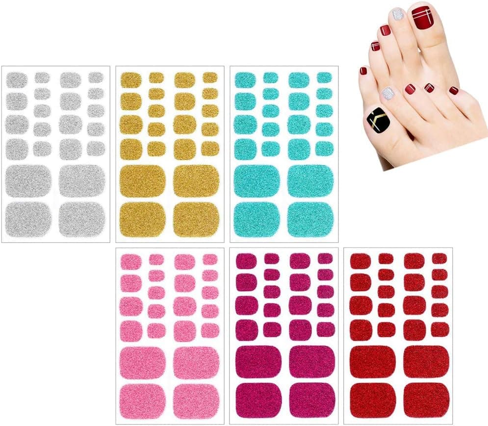 Nail Stickers, Adhesive Toenail Art Polish Decals,Toenail Art Polish Stickers, Glitter Nail Wraps Sticker Strips Manicure Kits for Women Nail Stickers