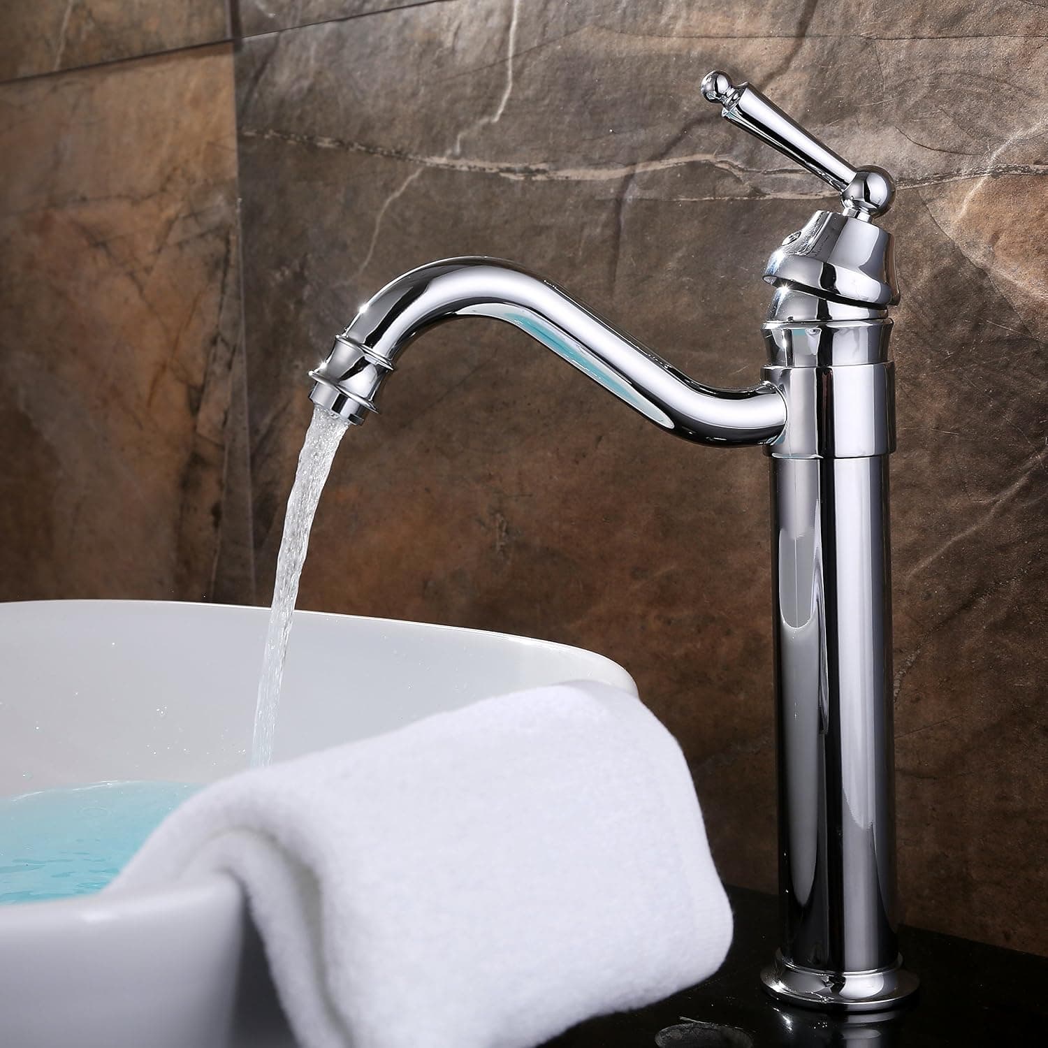 ELLO&ALLO 12.99" Single Handle Bathroom Faucet Lavatory Faucet Basin Vanity Sink Faucet 360 Rotatable with One Hole Mixer Tap Wave Design, Chrome