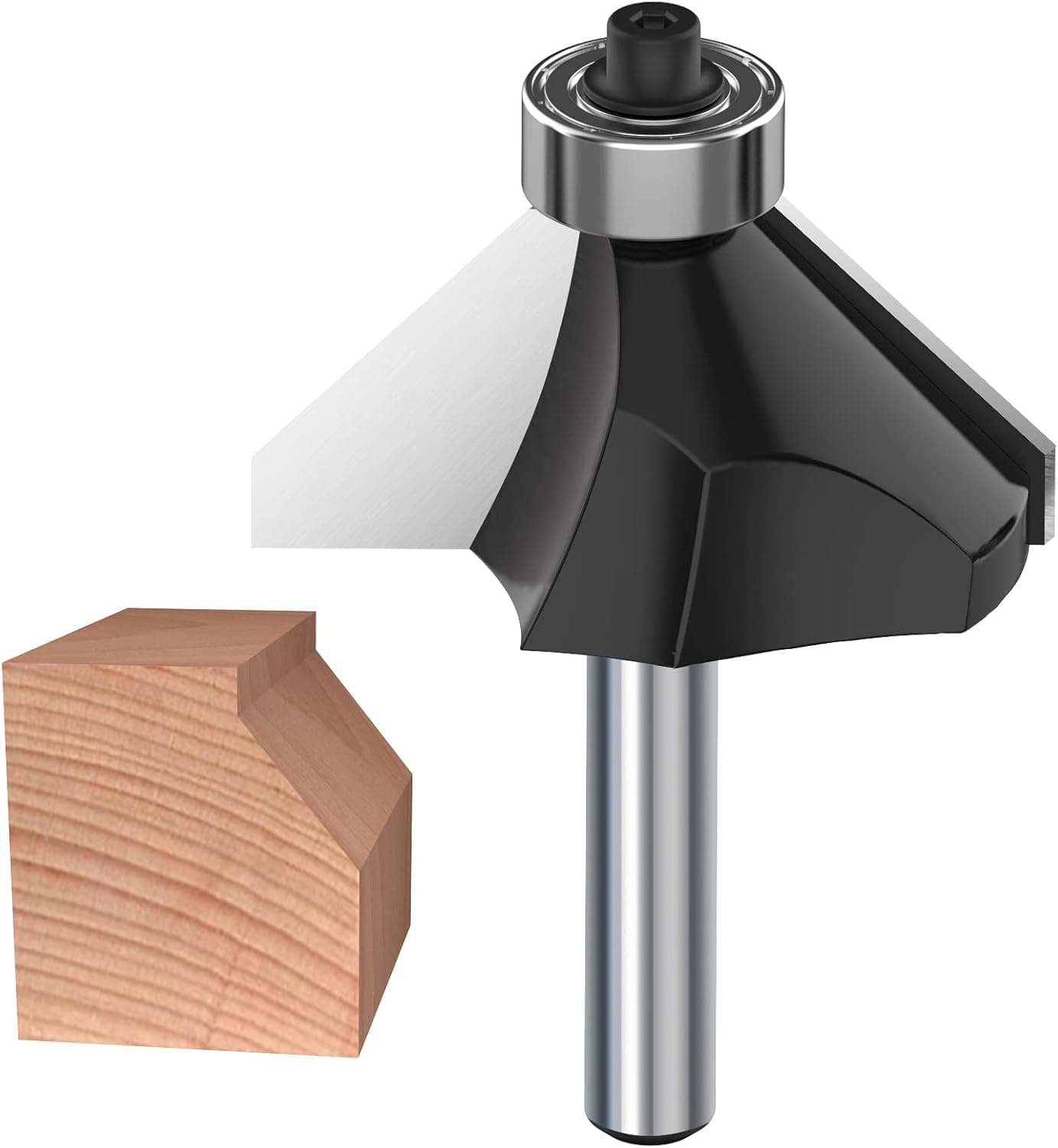 ROOCBIT 45 Degree Chamfer Bevel Edging Router Bit Chamfer Router Bit with 1/4 Inch Shank 1 Inch Cutting Edge Length Woodworking Milling Cutter