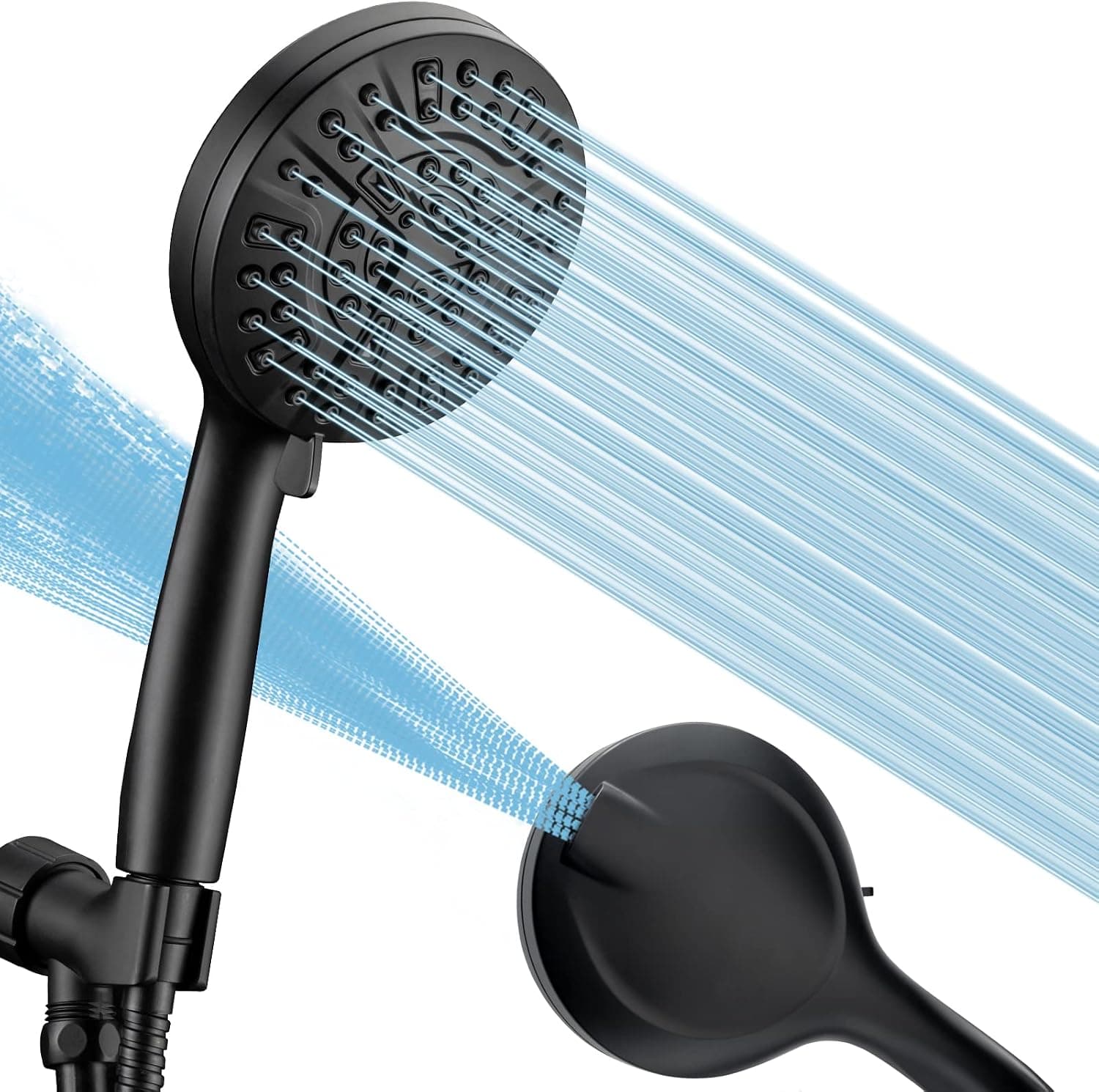 Knixxo High Pressure Shower Head with Handheld, 8 Spray Settings & 2 Power Jet Modes Shower Heads, Extra Long 5 Ft Stainless Steel Hose and Adjustable Brackets(Black Copper)