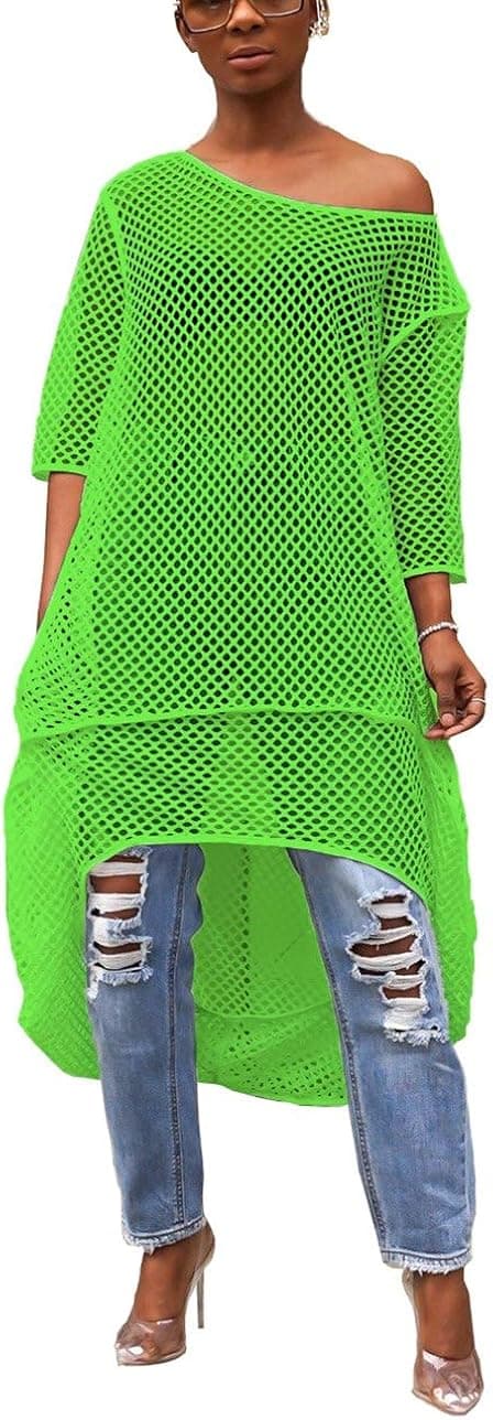 Yeshire Womens Short Sleeve Cover Up Crochet Lace Midi Bikini Swimsuit Dress X-Large Green