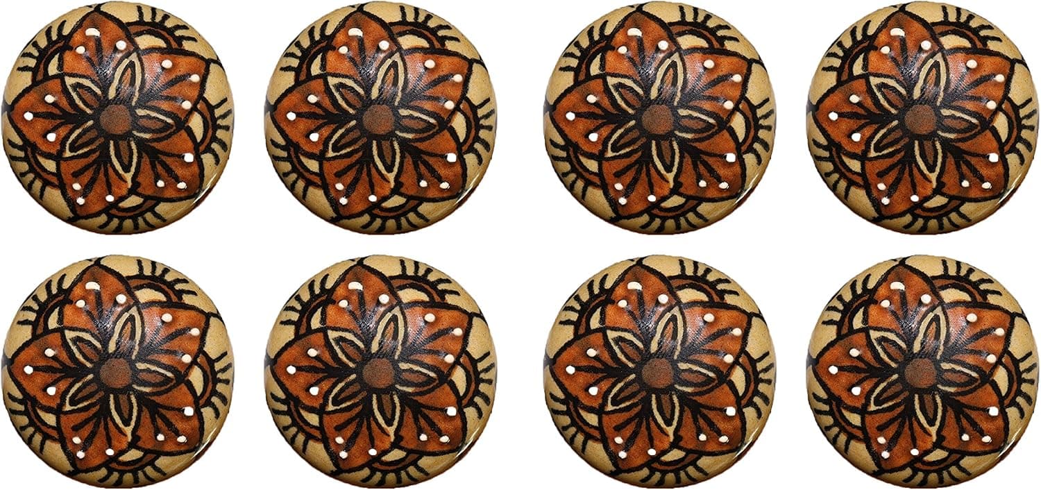 Ceramic Cabinet Knobs Cupboard Wardrobe Drawer Dresser Pulls Indian Handpainted and Decorative Knobs 8 Pcs.