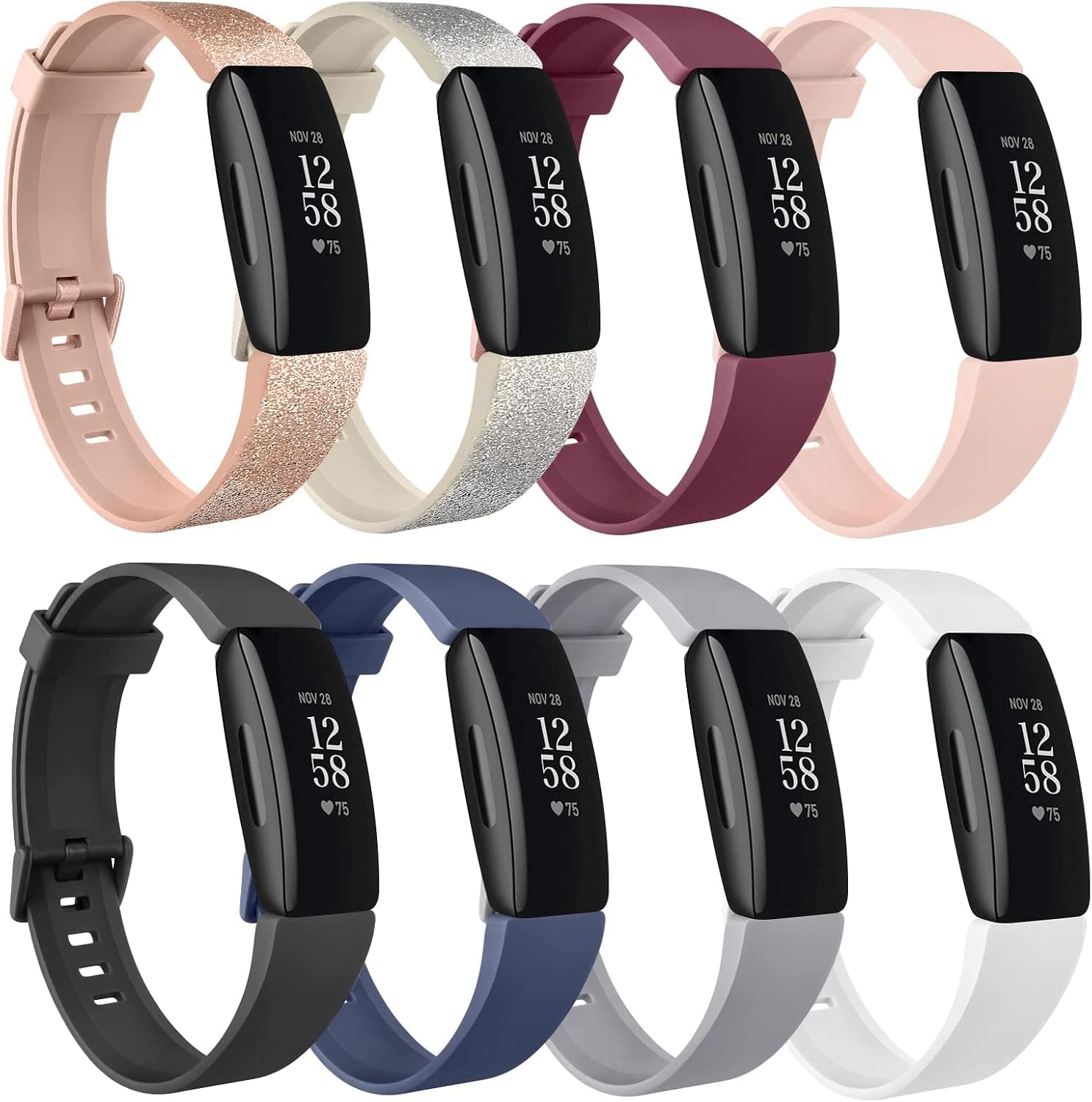 [8 Pack] Silicone Bands Compatible with Fitbit Inspire 2 & Fitbit Inspire HR & Fitbit Inspire & Fitbit Ace 2, Replacement Sport Adjustable Soft Wristbands Accessories for Women Men (8 Pack A, Small)