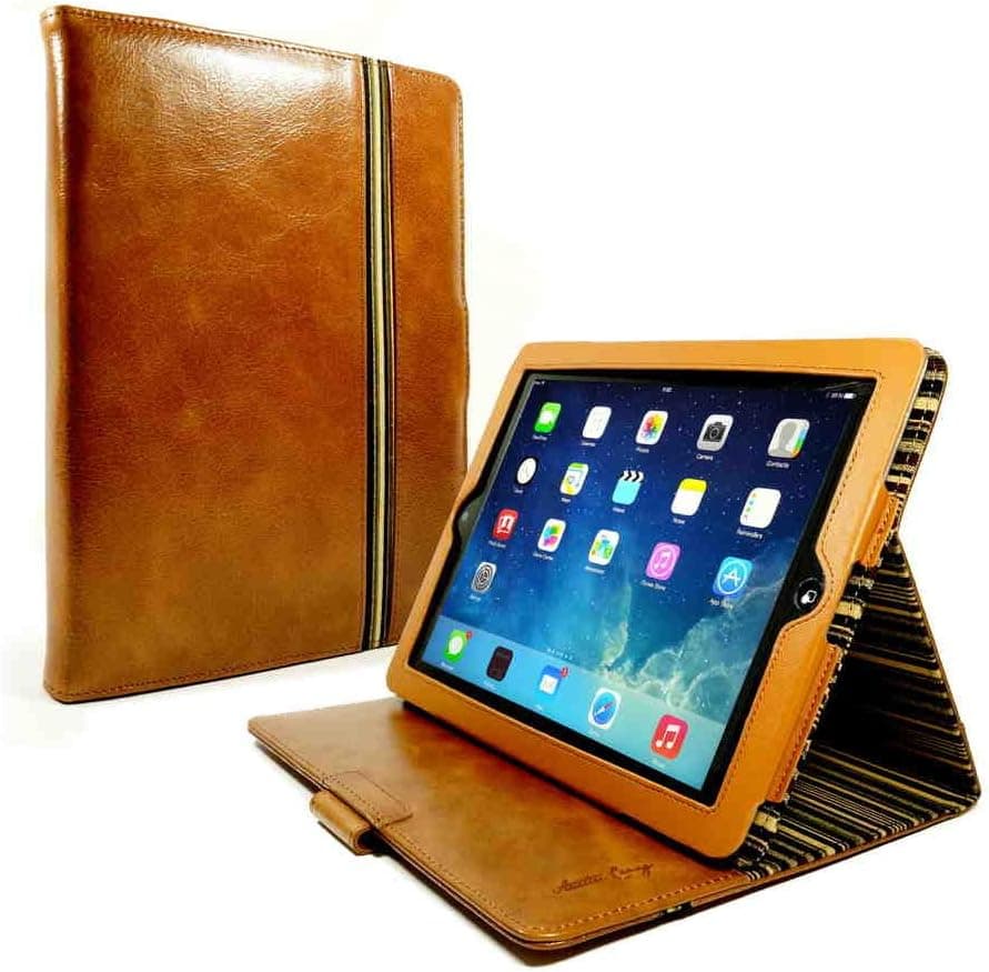 Alston Craig Vintage Genuine Leather Slim-Stand Case Cover for Apple iPad Air 2 (Sleep Function) - Brown