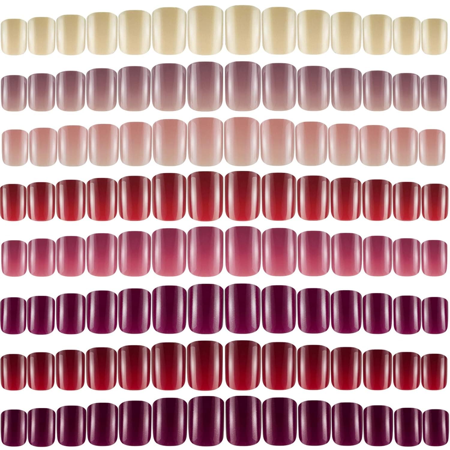 192 Pieces Colorful Short False Nails Square Artificial Fake Nail Full Cover Coffin Press on Nails Colorful 8 Sets Full Cover UV Coat Artificial Acrylic Nails (Dark Color)