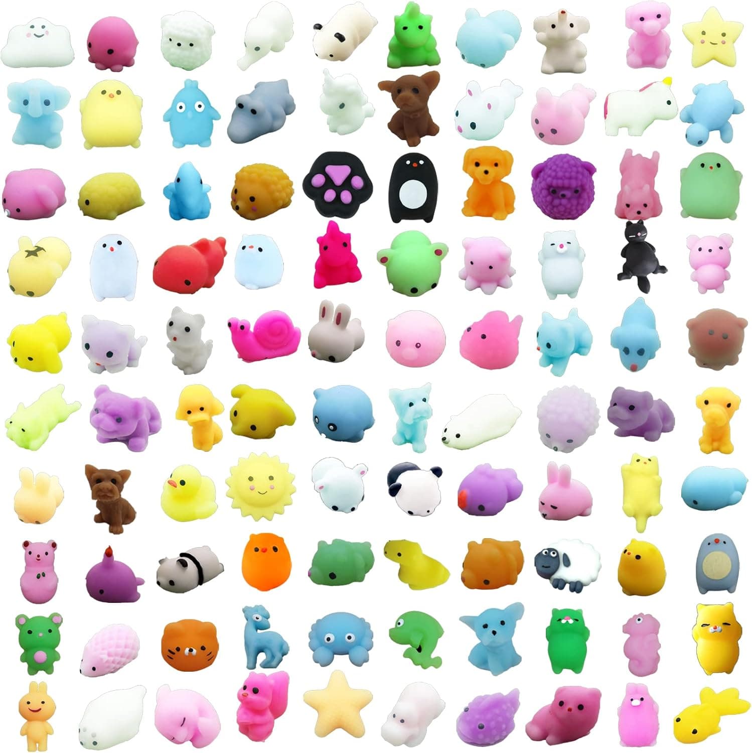 100 Pcs Random Mochi Squishy Toy, Mochi Squishies Fidget Toys, Soft Cute Animal Stress Relief Toys for Kids Party Favors, Classroom Prizes, Easter Basket Goodie Bag Stuffers, Christmas, Birthday Gifts