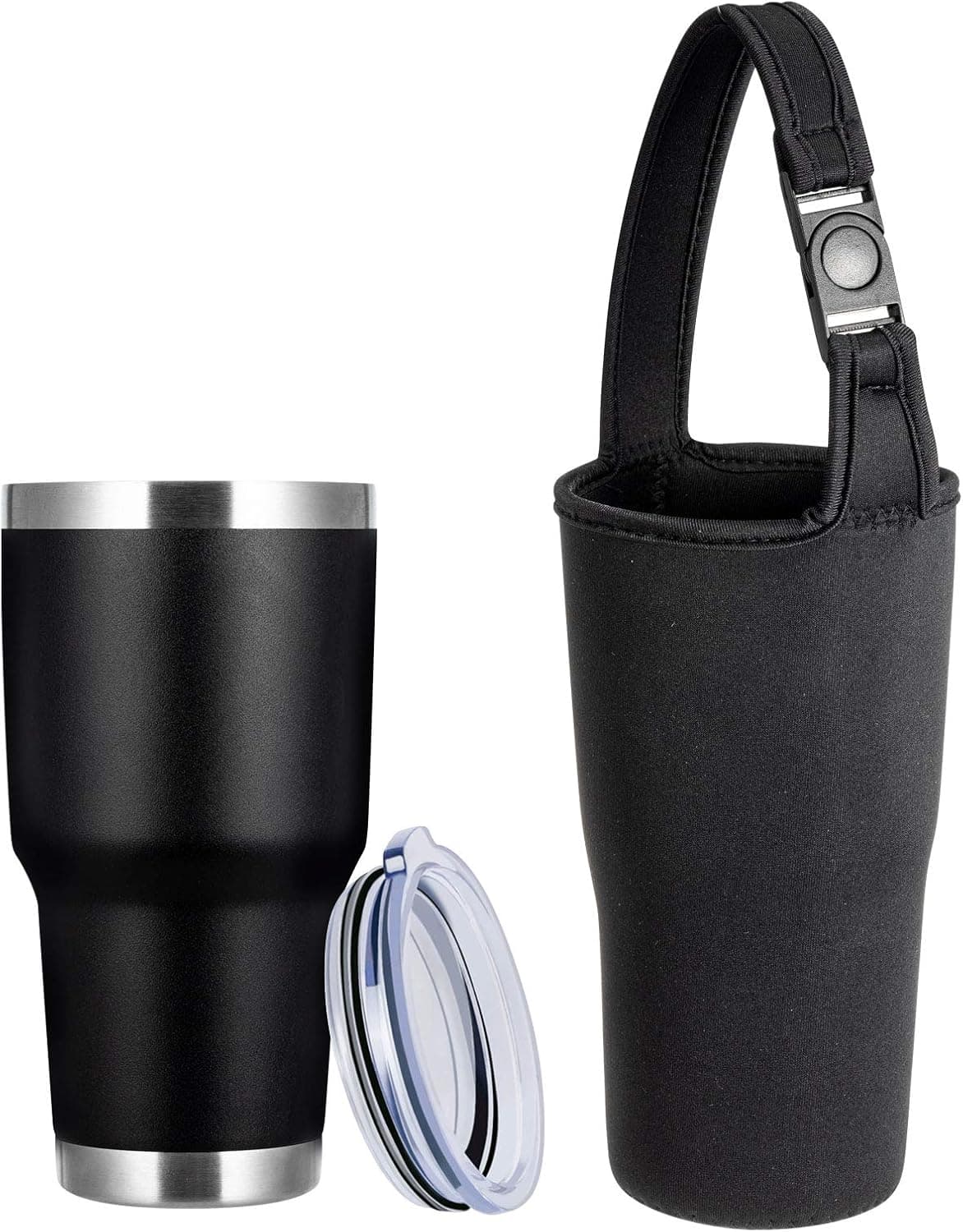 TUMZAK 30oz Stainless Steel Coffee Tumbler, Double Wall Vacuum Insulated Travel Mug with Lid, Powder Coated Coffee Cup for Cold or Hot Drinks (Black,1 Pack)