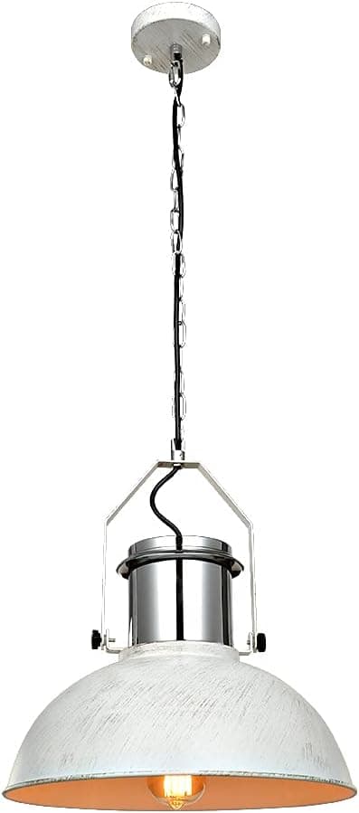 N / A Industrial Nautical Pendant Light, 15" White Metal Vintage Barn Hanging Ceiling Light Fixture, Adjustable Farmhouse Hanging Pendant Lighting for Kitchen Island Dining Room Restaurant Coffee Bar