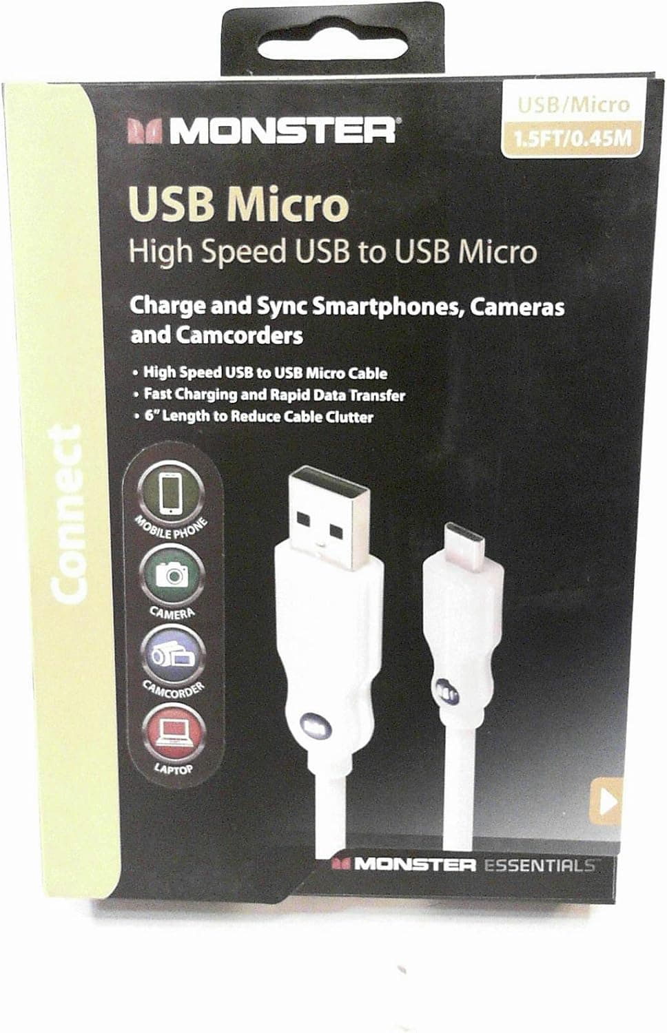 MONSTER 122427 1.5ft. High Speed USB A to Mini B Cable