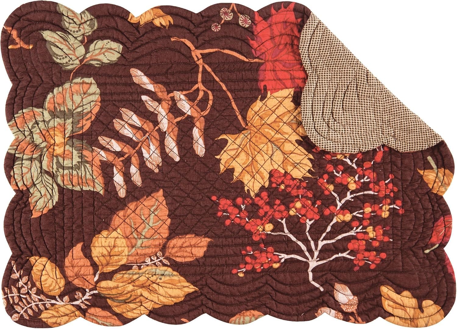 C&F Home Amison 13'' x 19'' Fall Autumn Harvest Leaves Brown Red Yellow Quilted Cotton Rectangular Placemat Set of 6 Rectangular Placemat Set of 6 Brown