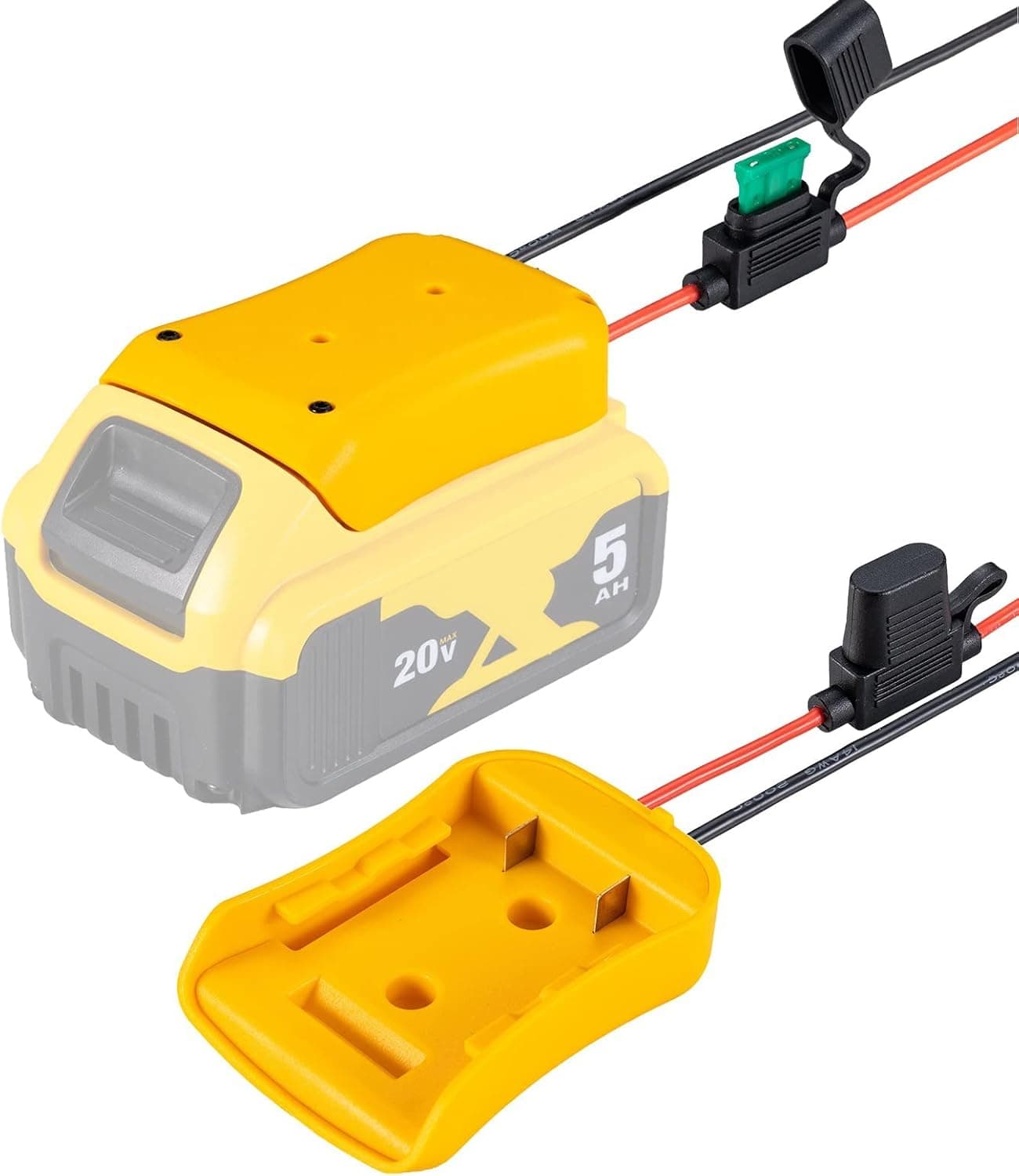 Power Wheel Adapter for Dewalt 20V Battery with Fuse & Wire terminals，Work with for Dewalt 20V DCB205 DCB206 DCB200 Lithium Battery；Power Wheel Battery Converter for Rc Car, Robotics, Rc Truck,DIY use