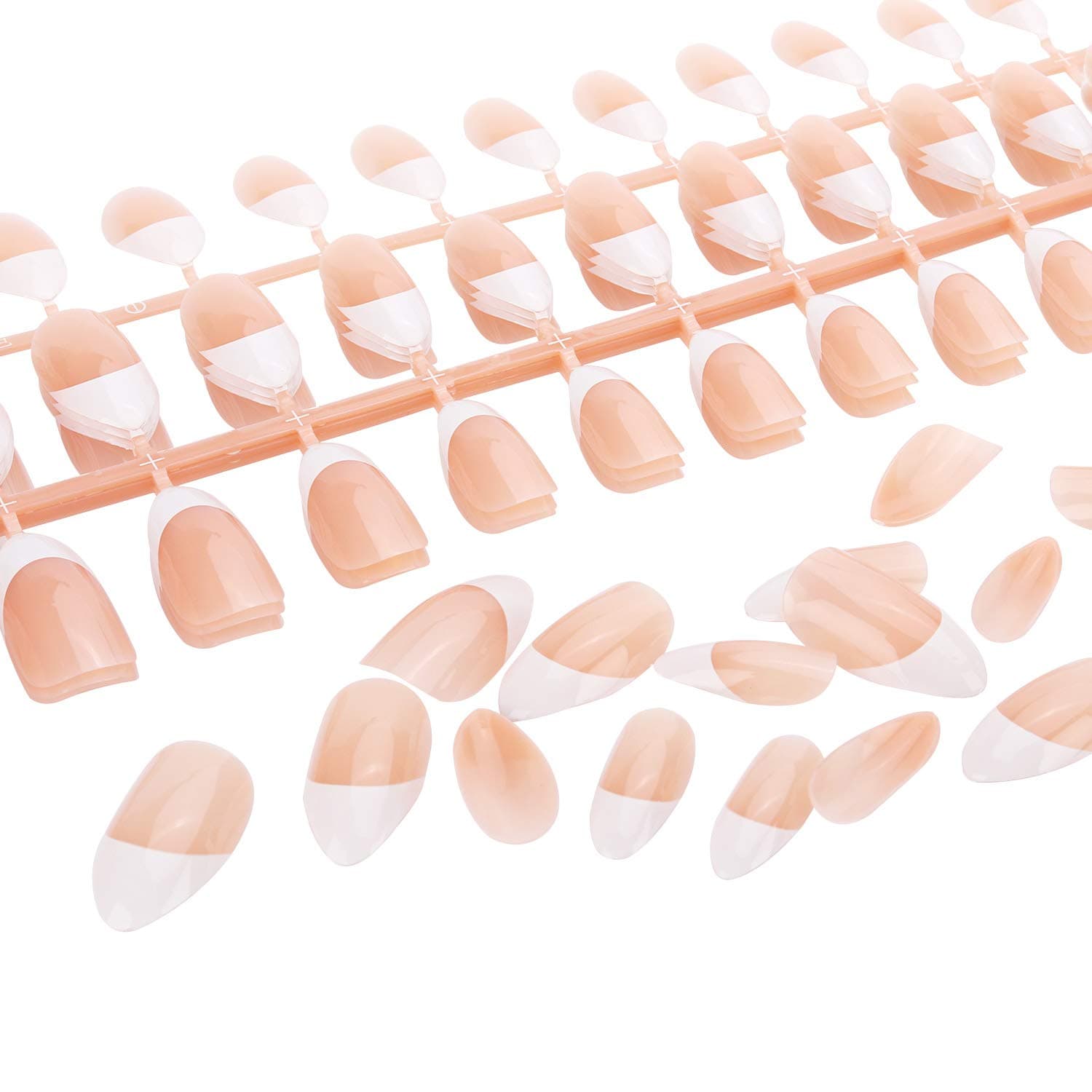 Yokilly 120pcs Natural French Fake Nails 12 Different Size Acrylic Full Cover Press On Artificial Nails Short Kit with Nail Glue Stickers,Files and Manicure Stick (B)