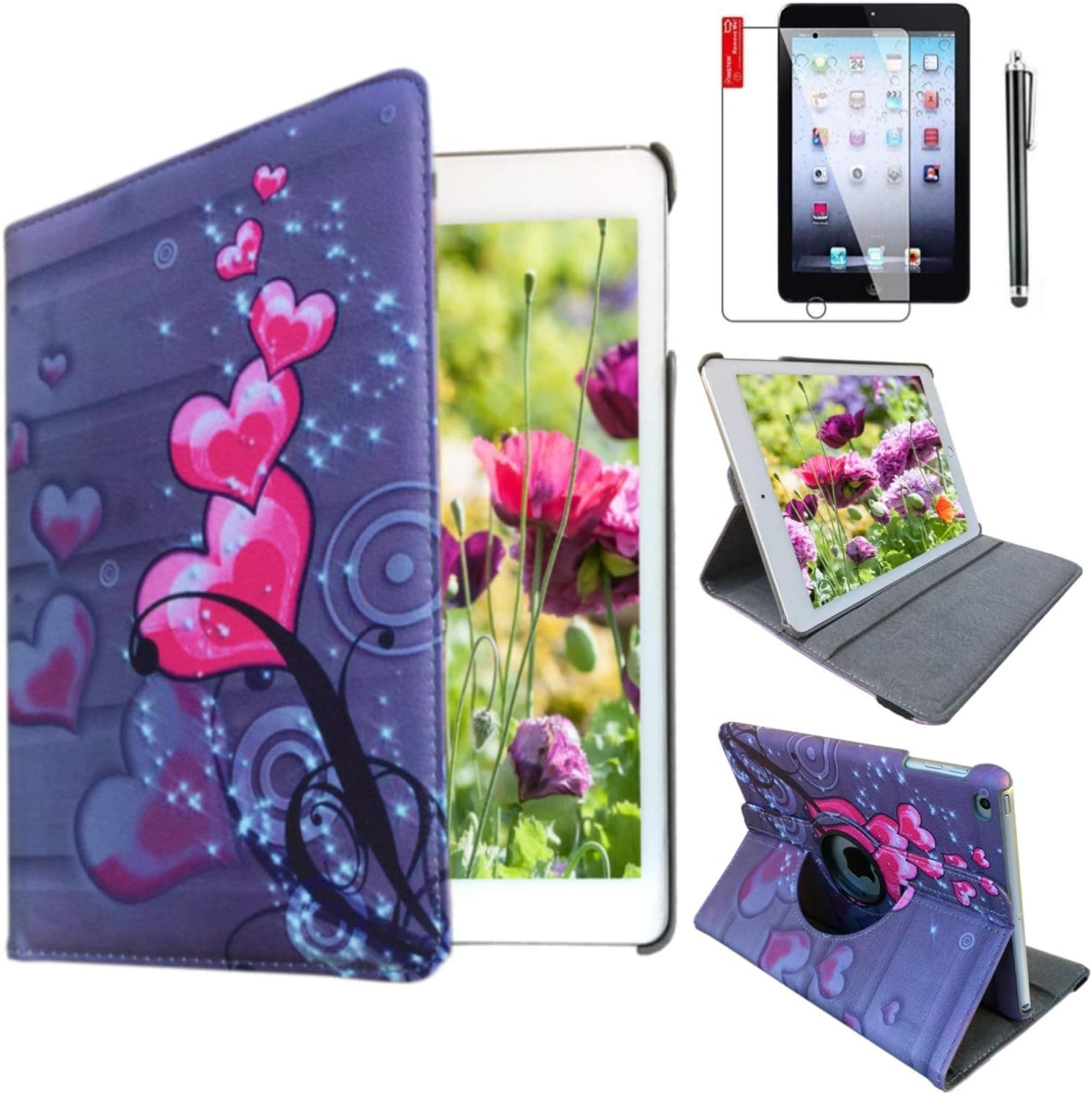 Ipad Case for ipad Mini 1st, 2nd, 3rd Generation Model A1432, A1454, A1455, A1489, A1490, A1491, A1599, A1600 or A1601 Heart Flower