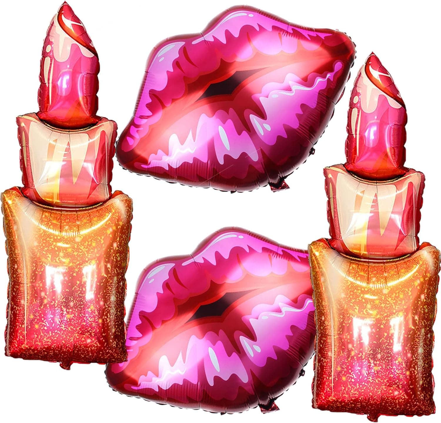 4 PCS Valentines Balloons Lips & Lipsticks Red Foil Balloons, Large Red Kiss Shape Balloons Valentines Day Gifts for Her, Valentines Day Balloons for Birthday Bridal Shower Makeup Party Decorations